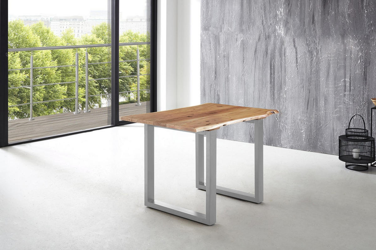 ESSTISCH LUBIN - Beige/Silberfarben, Holz/Metall (80/120/77cm) - SAM