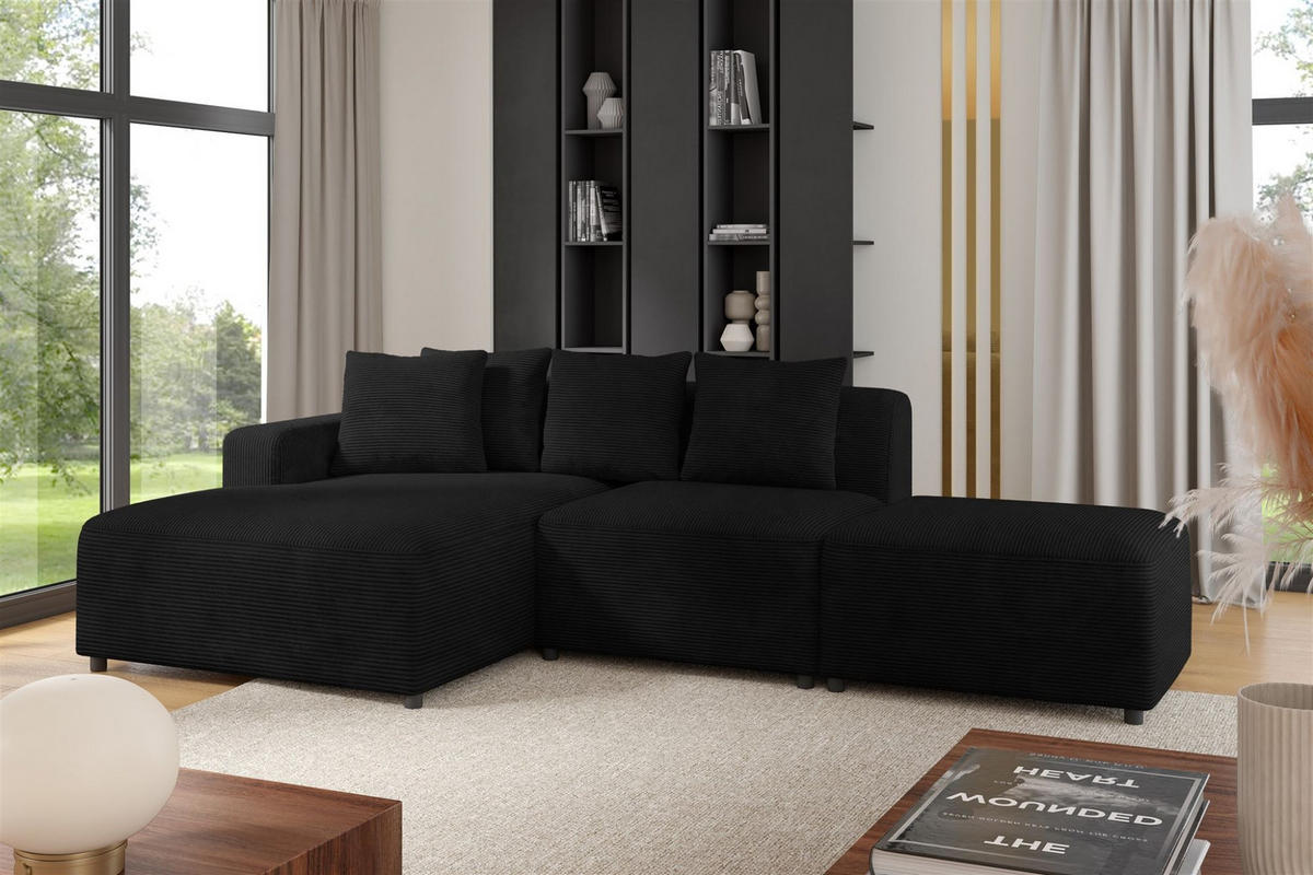 ECKSOFA Megan Xs In Poso - Schwarz, Holzwerkstoff/Textil (304/165cm) - Fun Möbel