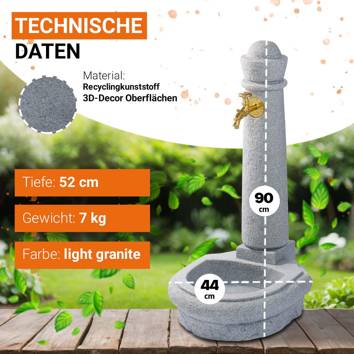 STEINBRUNNEN aus Kunststoff, lighte inkl. Nostalgie-Auslaufhahn - Hellgrau, Kunststoff (44/52/90cm) - GARANTIA