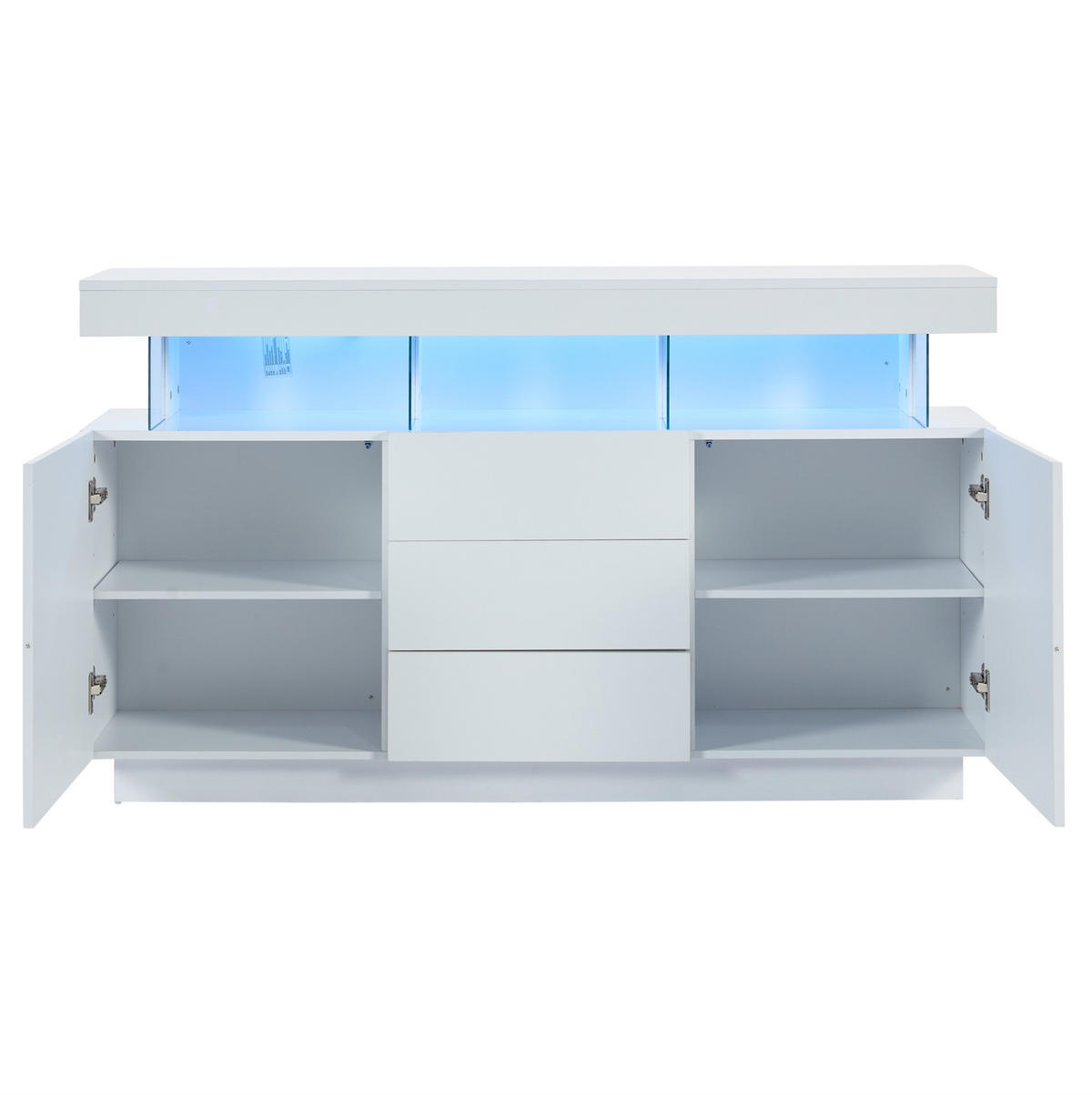 SIDEBOARD 140/35/80 cm mit LED-Beleuchtung, 3 Schubladen und 2 Türen, Hochglanz mit Acryl-Details, Weiß - Weiß, Holzwerkstoff (140/80/35cm) - Redom