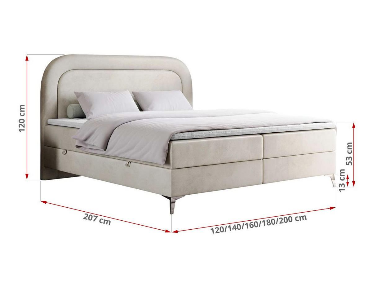 BOXBETT EIRA 120/200 Beige Velvet - H3 - Beige/Silberfarben, Holz/Textil (120/200cm) - MKS