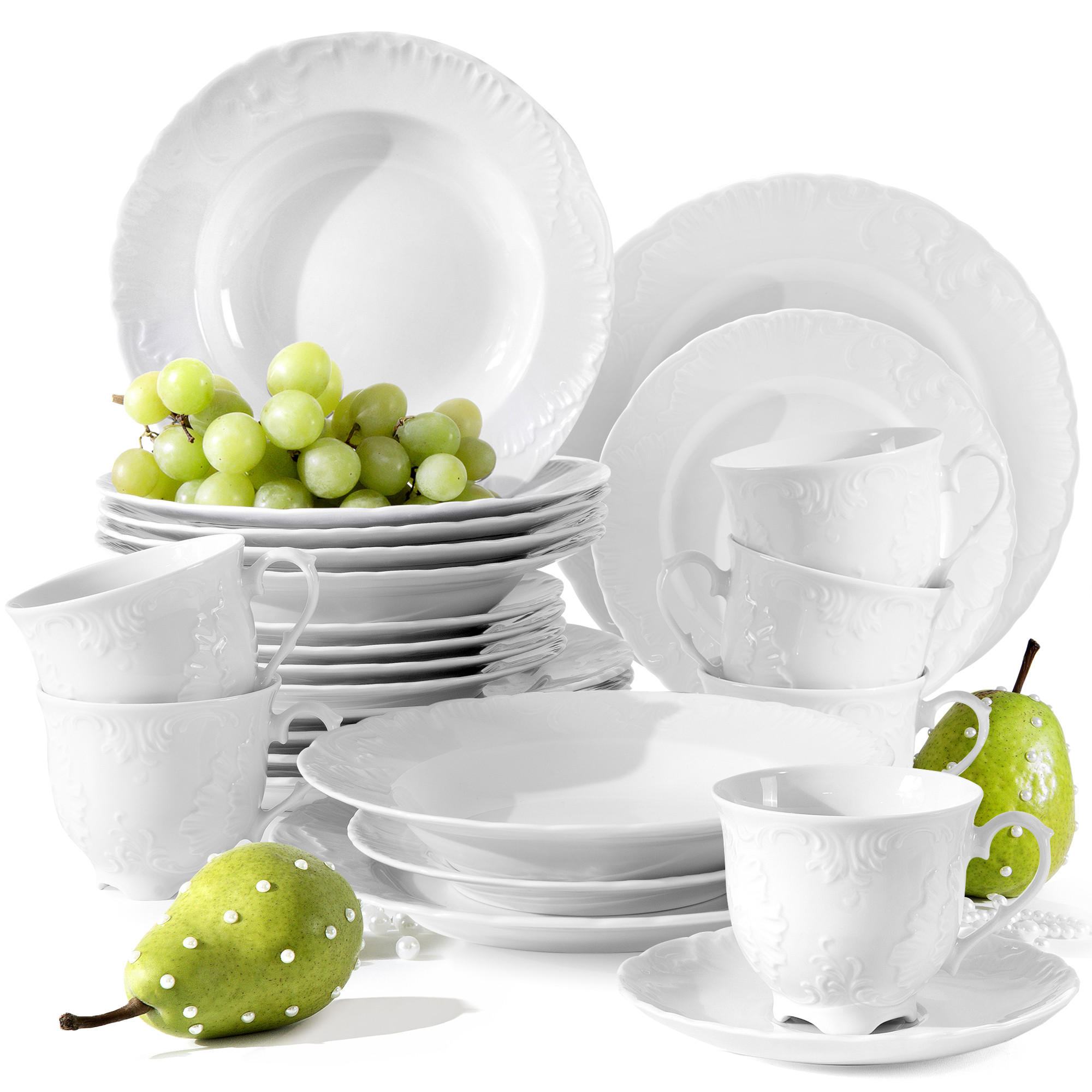 KOMBISERVICE Cmielow Rococo 30-tlg - Weiß, Keramik (25/2/25cm) - KONSIMO®