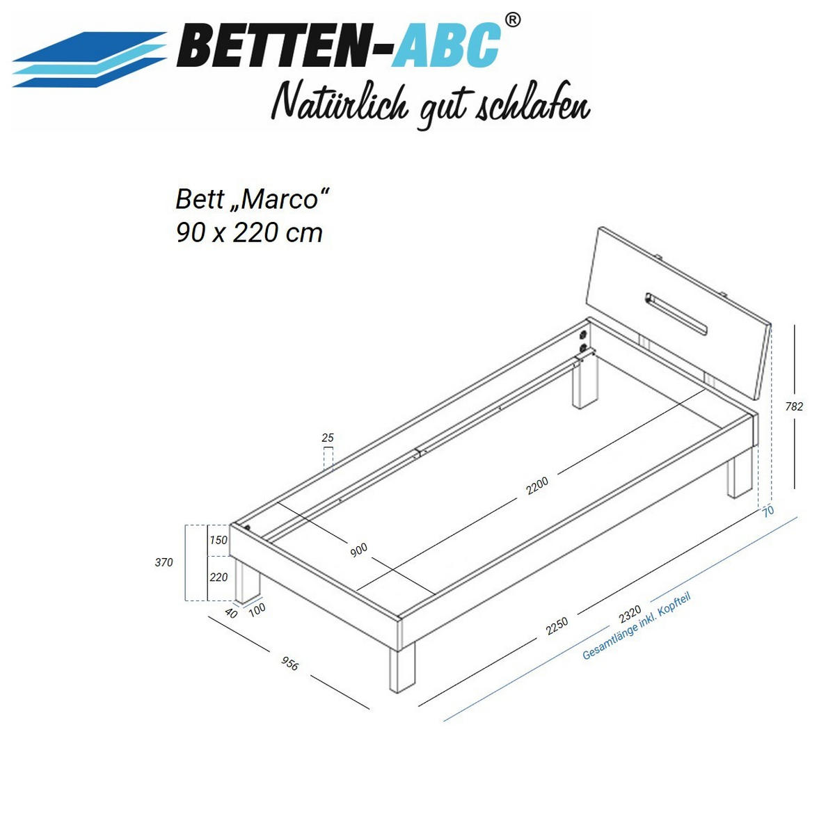 BETT Bubema Marco – Massivholzbett aus Kernbuche mit Kopfteil, natur geölt - Weiß, Holz (90/220cm) - Betten-ABC