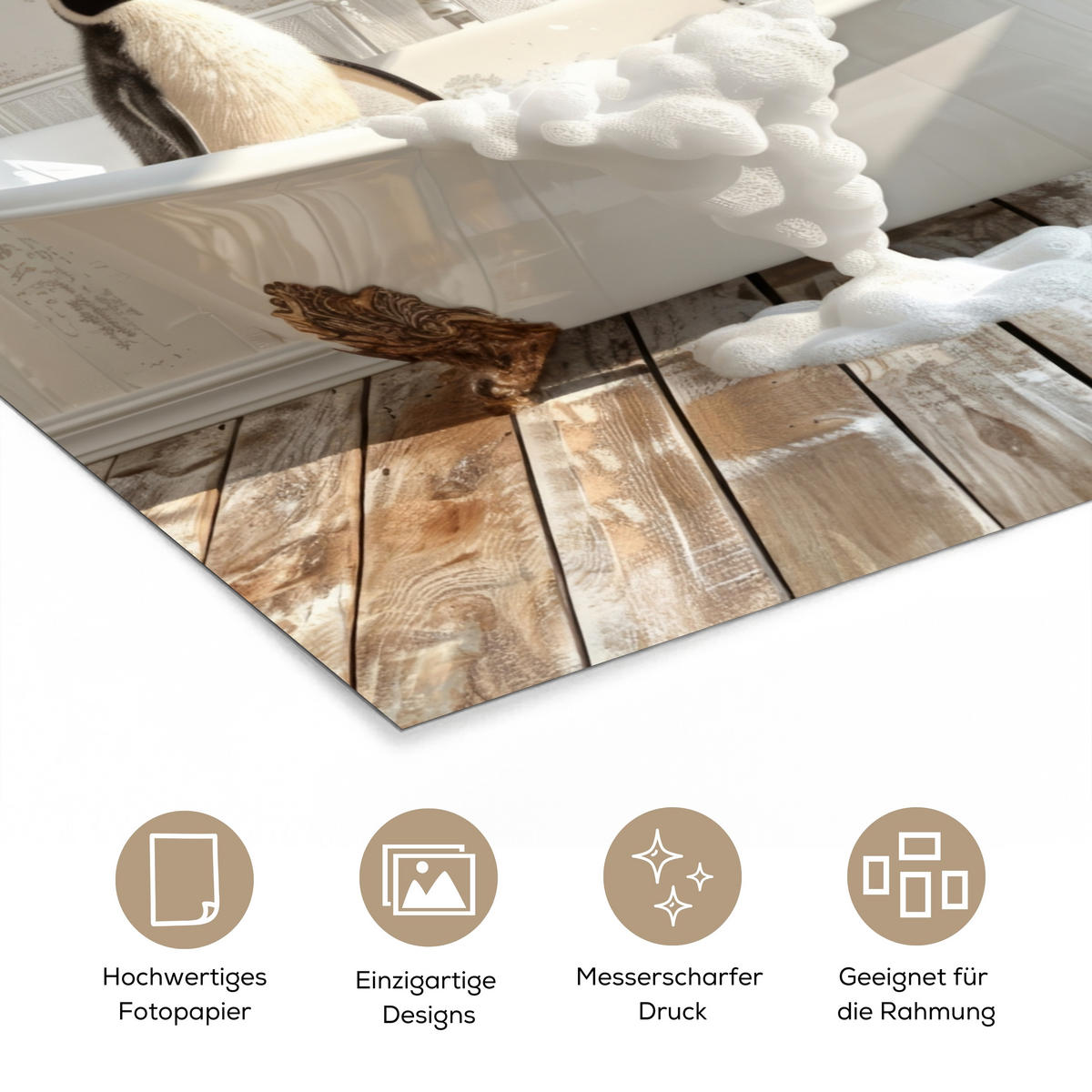 POSTER Vintage - Pinguin - Badewanne - Schaumstoff 60x80 cm - Schwarz, Papier (60/80/0.1cm) - MuchoWow