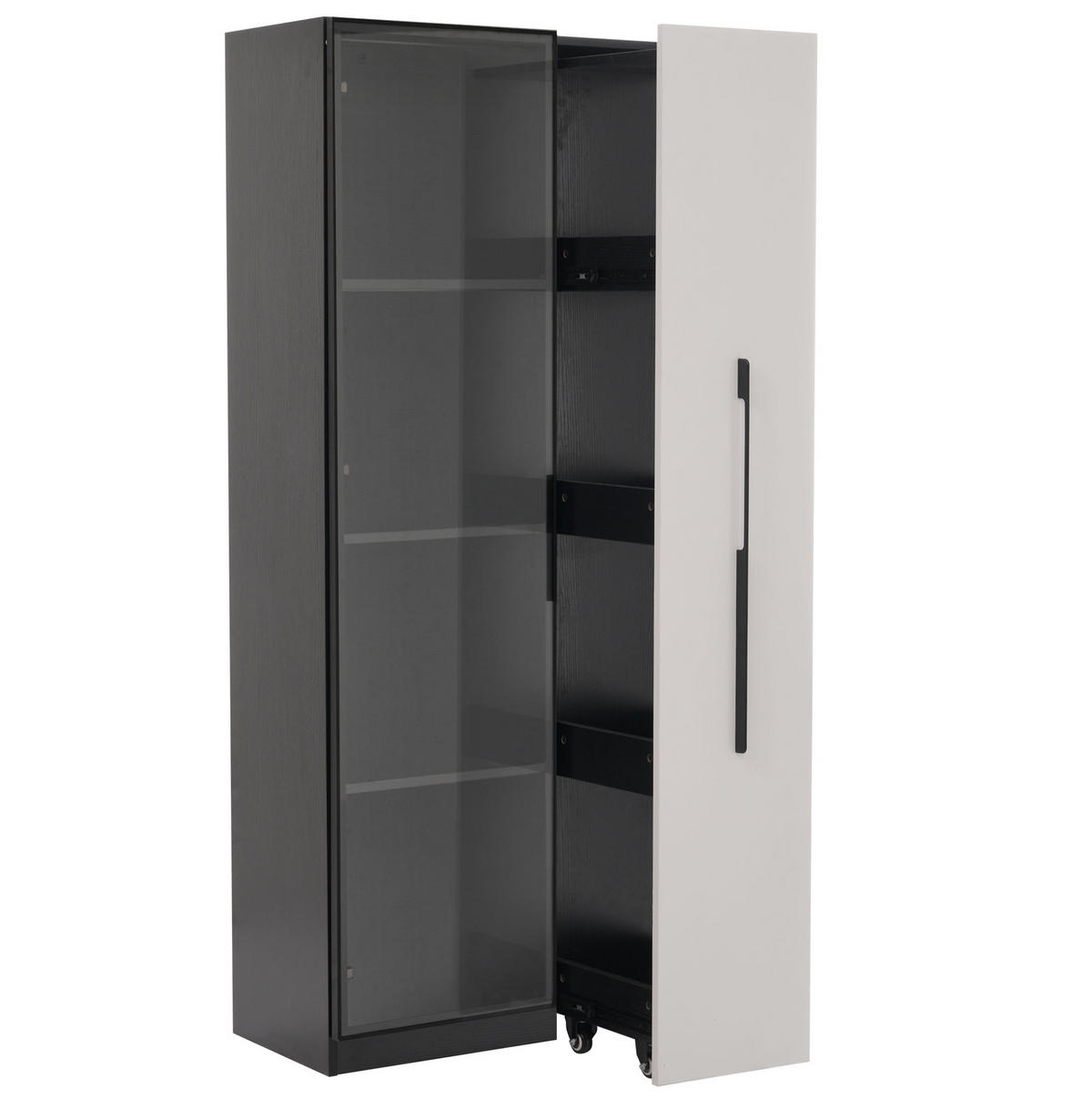 VITRINENSCHRANK mit LED und seitlichem Auszug 70x40x160 cm MDF Black White - Schwarz, Holzwerkstoff (40/160/70cm) - Beauniv