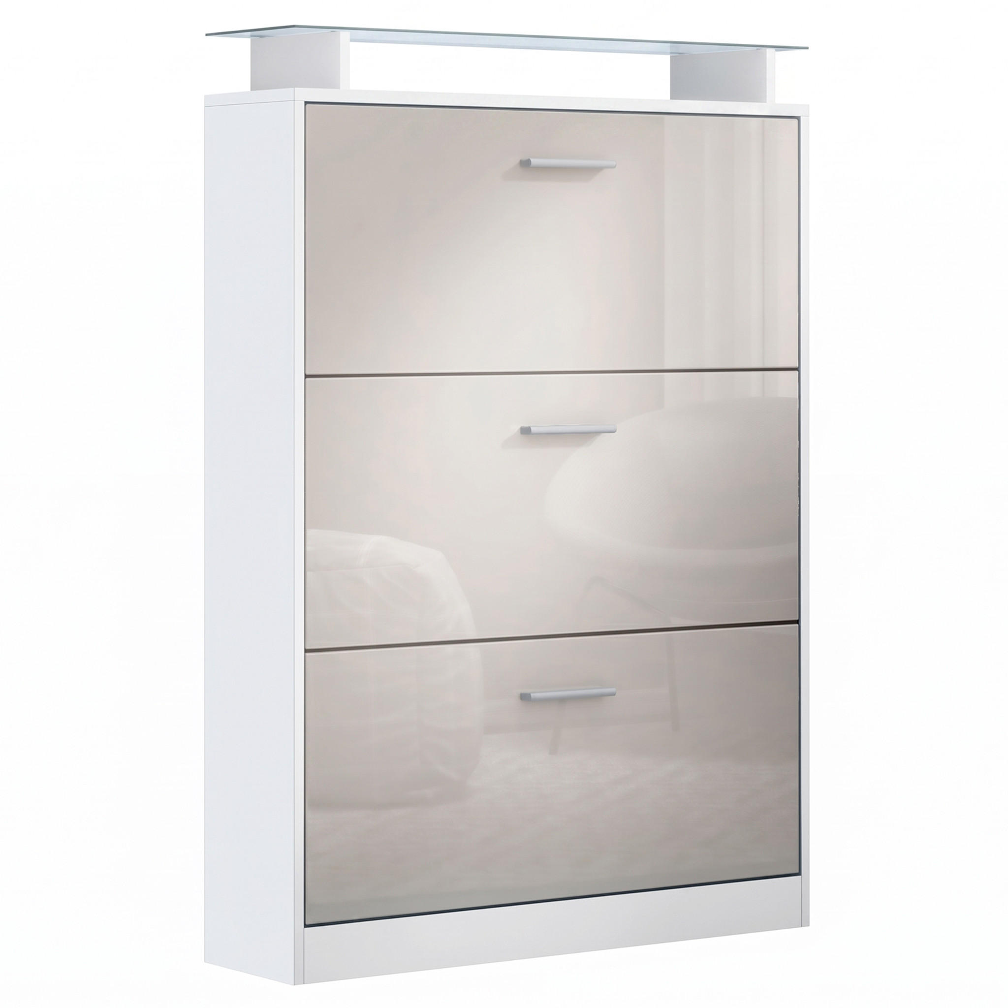 SCHUHSCHRANK Lavia Front in Sandgrau Hochglanz - Sandfarben, Holzwerkstoff (89/128/23cm) - Vladon