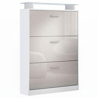SCHUHSCHRANK Lavia Front in Sandgrau Hochglanz - Sandfarben, Holzwerkstoff (89/128/23cm) - Vladon