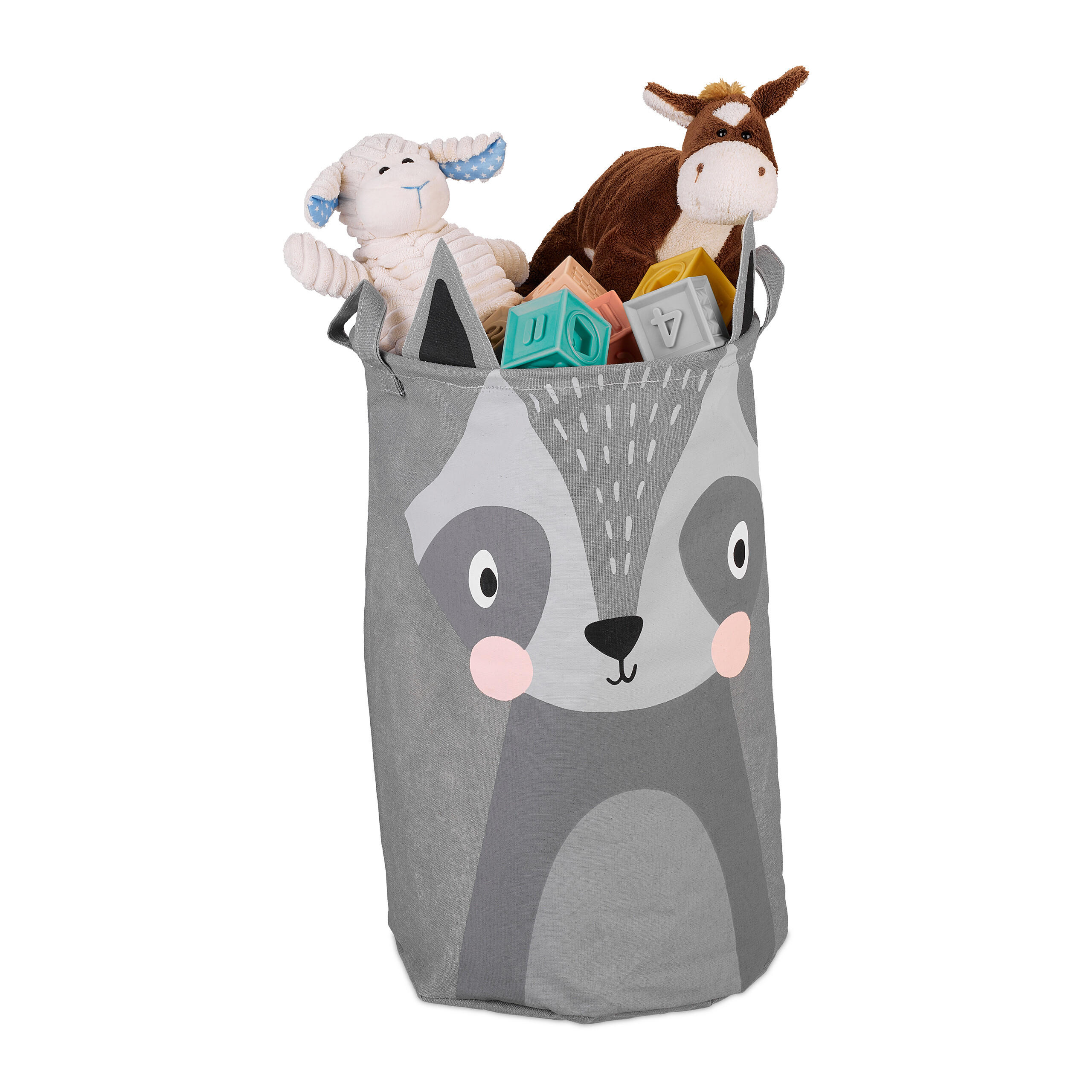 AUFBEWAHRUNGSKORB Mehrfarbig Waschbär Motiv - Grau, Kunststoff/Textil (33/33cm) - Relaxdays