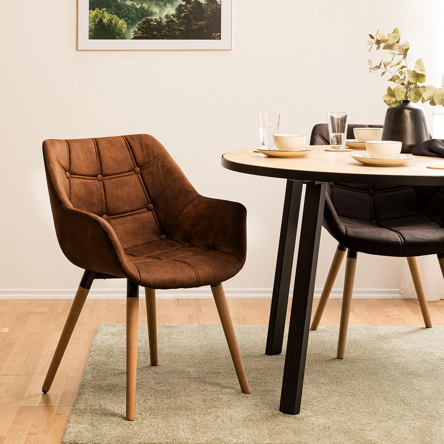 ARMLEHNENSTUHL - Eiche massiv - Cognac, Textil (61/83/60cm) - home24