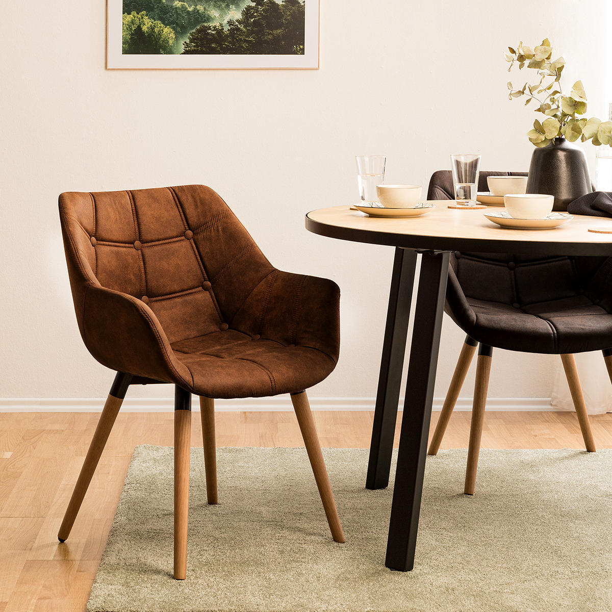 ARMLEHNENSTUHL - Eiche massiv - Cognac, Textil (61/83/60cm) - home24