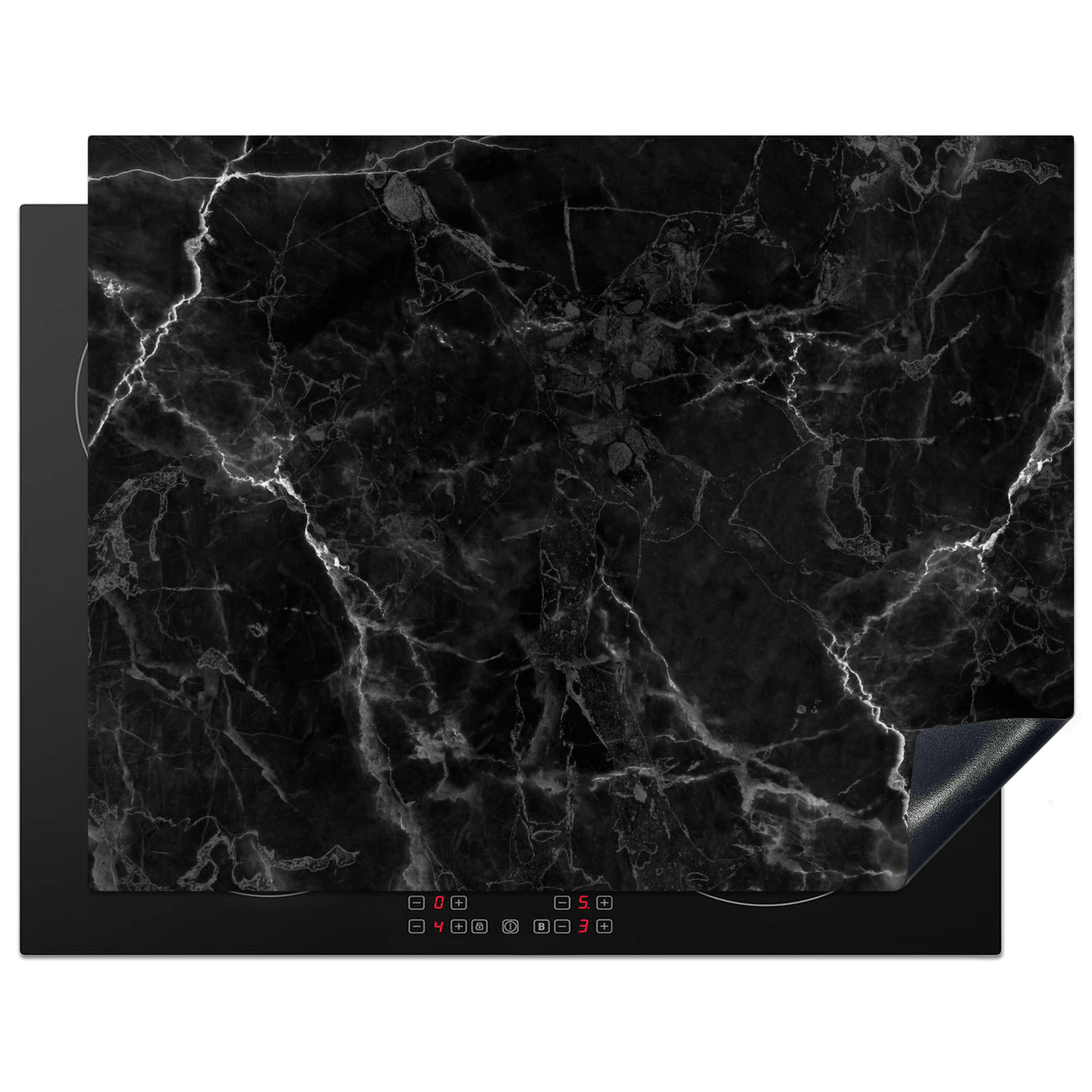 MuchoWow KRYT NA INDUKČNÍ DESKU Mramor - Černá - Bílá - Textura - Mramorový vzhled 77x59 cm
