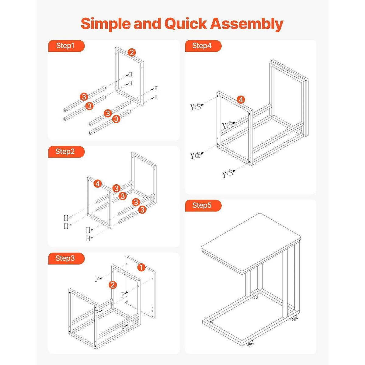 BEISTELLTISCH C-förmig rollbar Braun und Schwarz 500 x 350 x 605 mm - Braun, Holzwerkstoff (35/50/60.5cm)