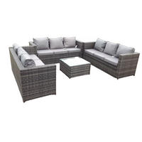 GARTENMÖBELSET mit Couchtisch Polyrattan 9-Sitzer - Dunkelgrau/Grau, Glas/Kunststoff - Fimous