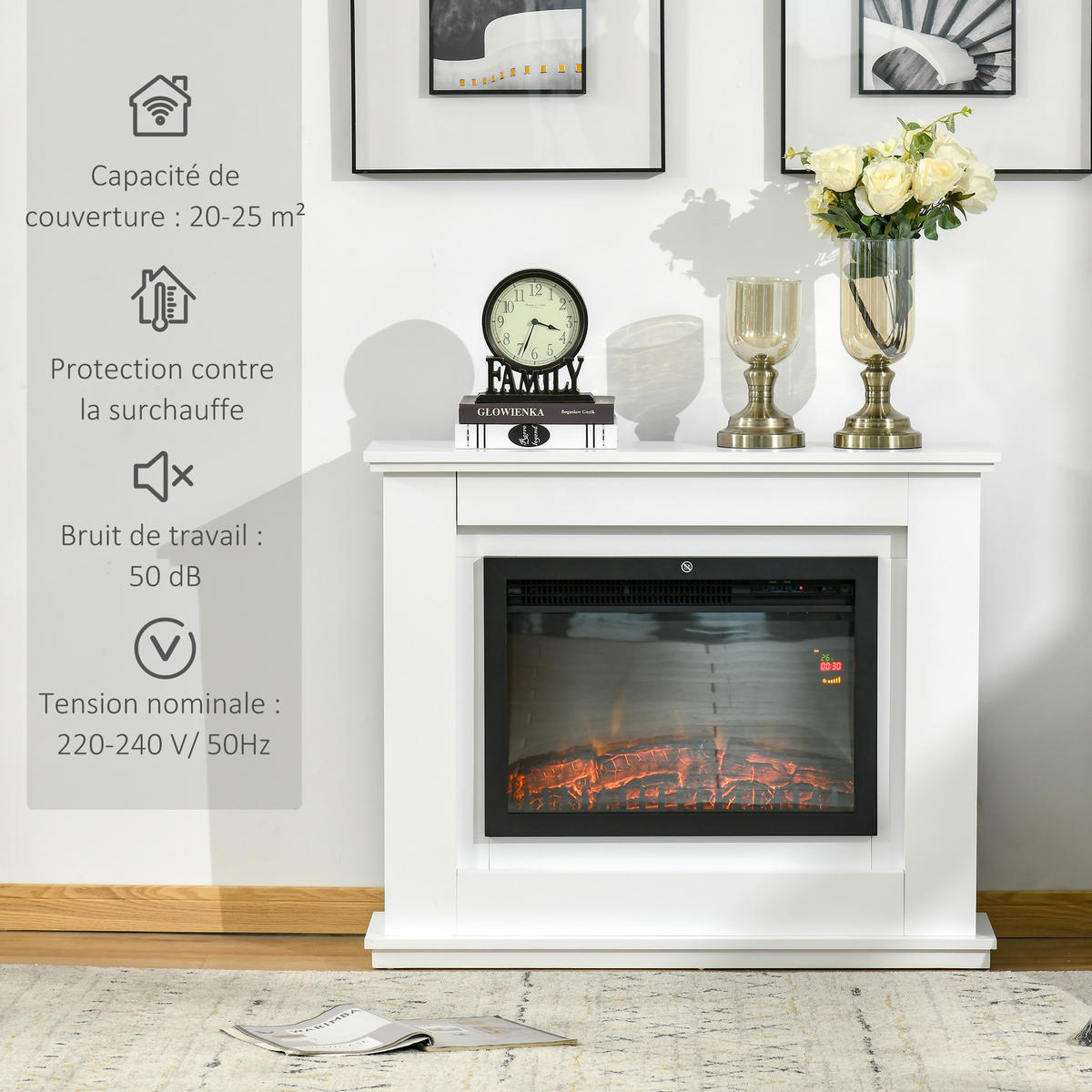 ELEKTROKAMIN DE-17015 Große Größe 2000 W LED-Flamme Weiß - Weiß, Holzwerkstoff (98/80/27.5cm) - ComfortXL