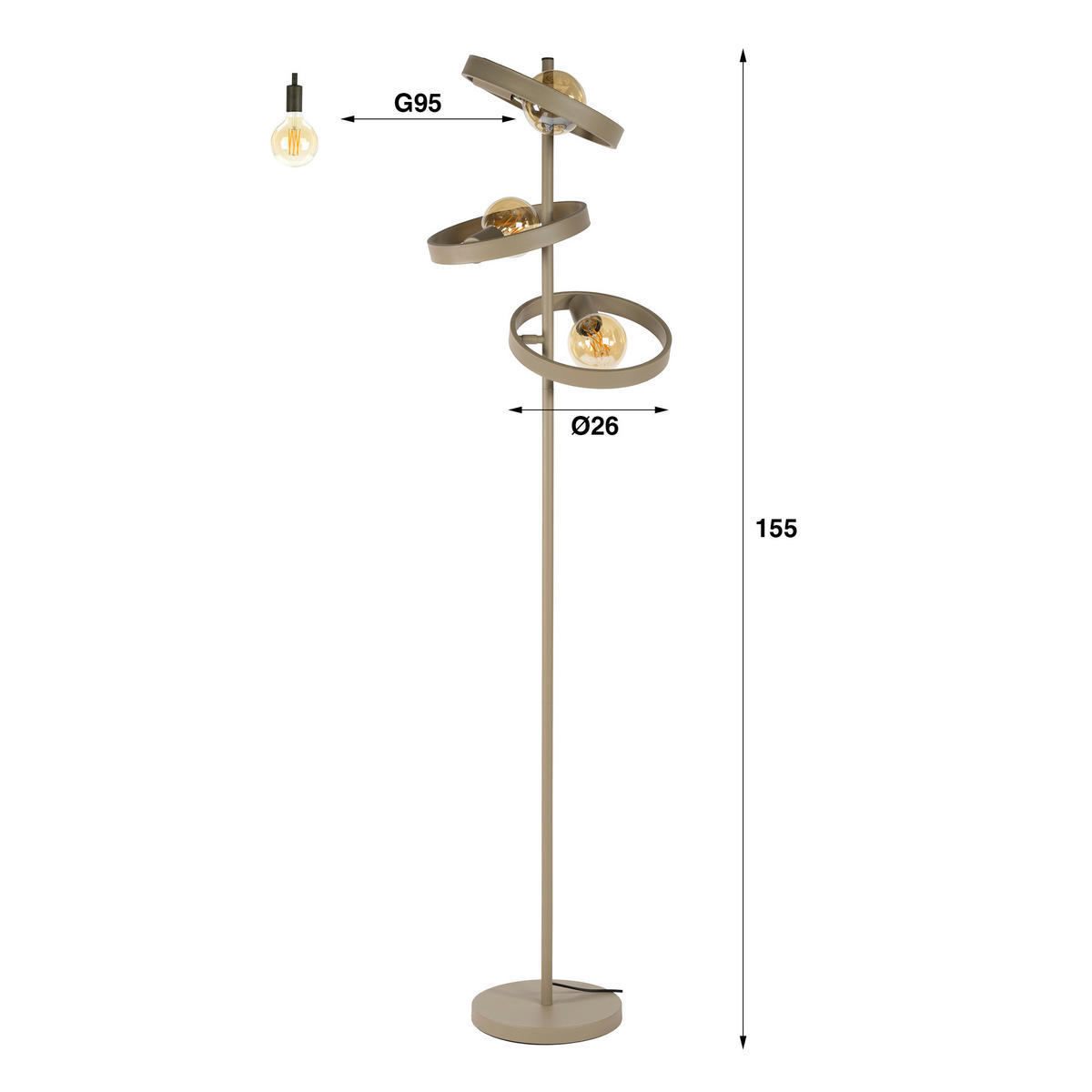 STEHLEUCHTE Hover 43 40/40/155 cm - Beige, Metall (40/40/155cm) - Hoyz Collection