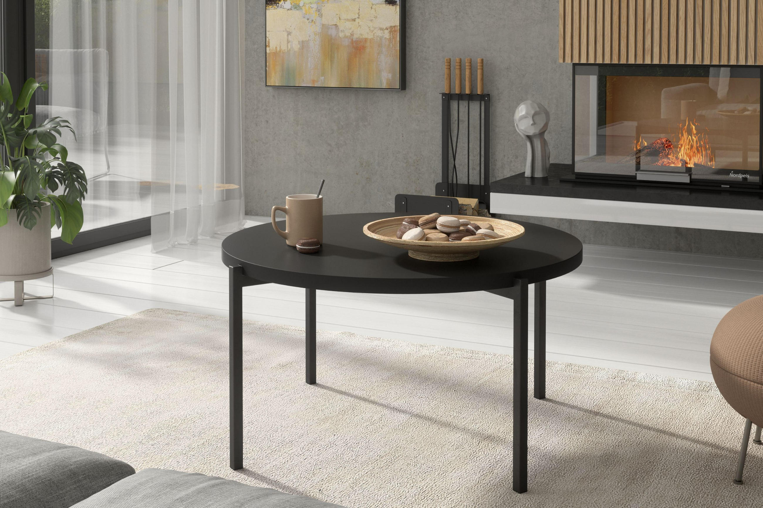 COUCHTISCH GERIS mit Metallfüßen, Spanplatte, schwarz - Schwarz Hochglanz/Schwarz, Holz/Metall (85/85/43cm) - KONSIMO®