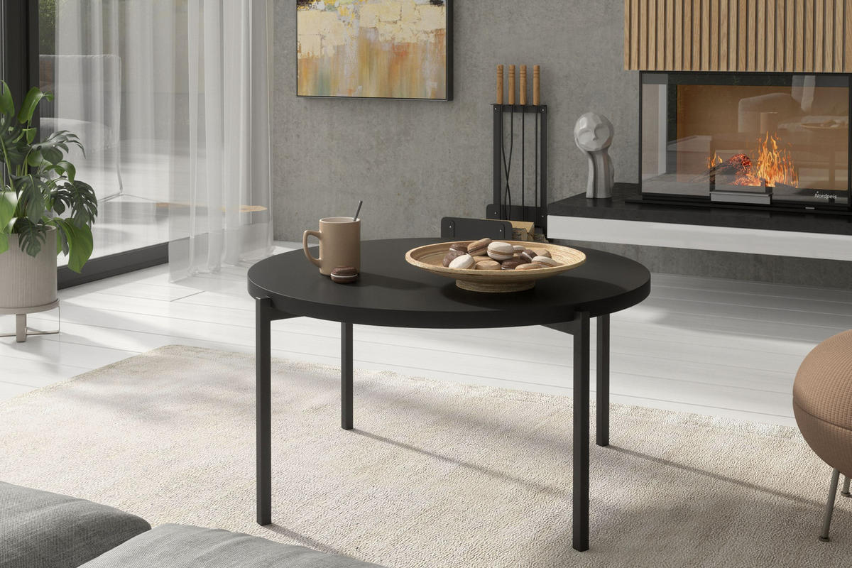 COUCHTISCH GERIS mit Metallfüßen, Spanplatte, schwarz - Schwarz Hochglanz/Schwarz, Holz/Metall (85/85/43cm) - KONSIMO®
