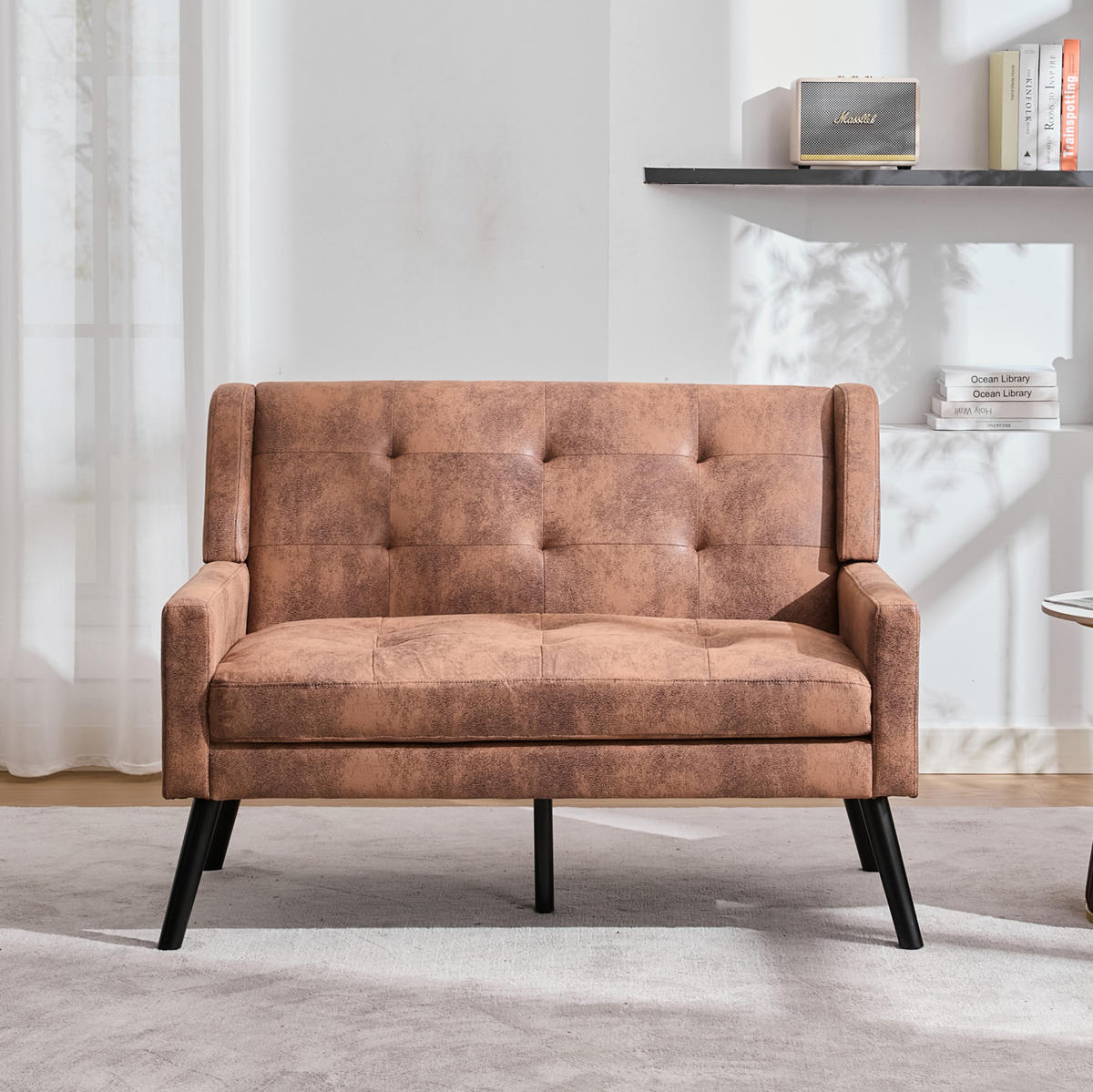 2-SITZER 119/75/88 cm Suedevlies-Polster mit Knopfheftung, Massivholzbeinen Dunkelbraun - Dunkelbraun, Textil (75/88/120cm) - OKMYHOME