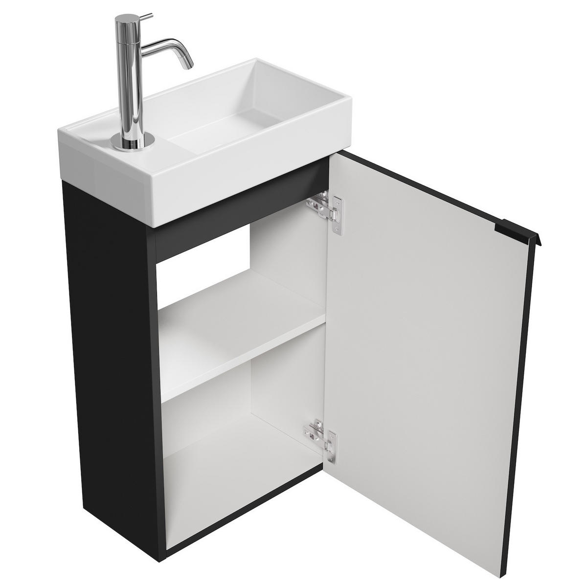 GÄSTE-WC-MÖBELSET Apollo 2 Teile Schwarz Matt - 40 x 22 x 64 cm - Schwarz, Holz (40/68/22cm) - Badplaats
