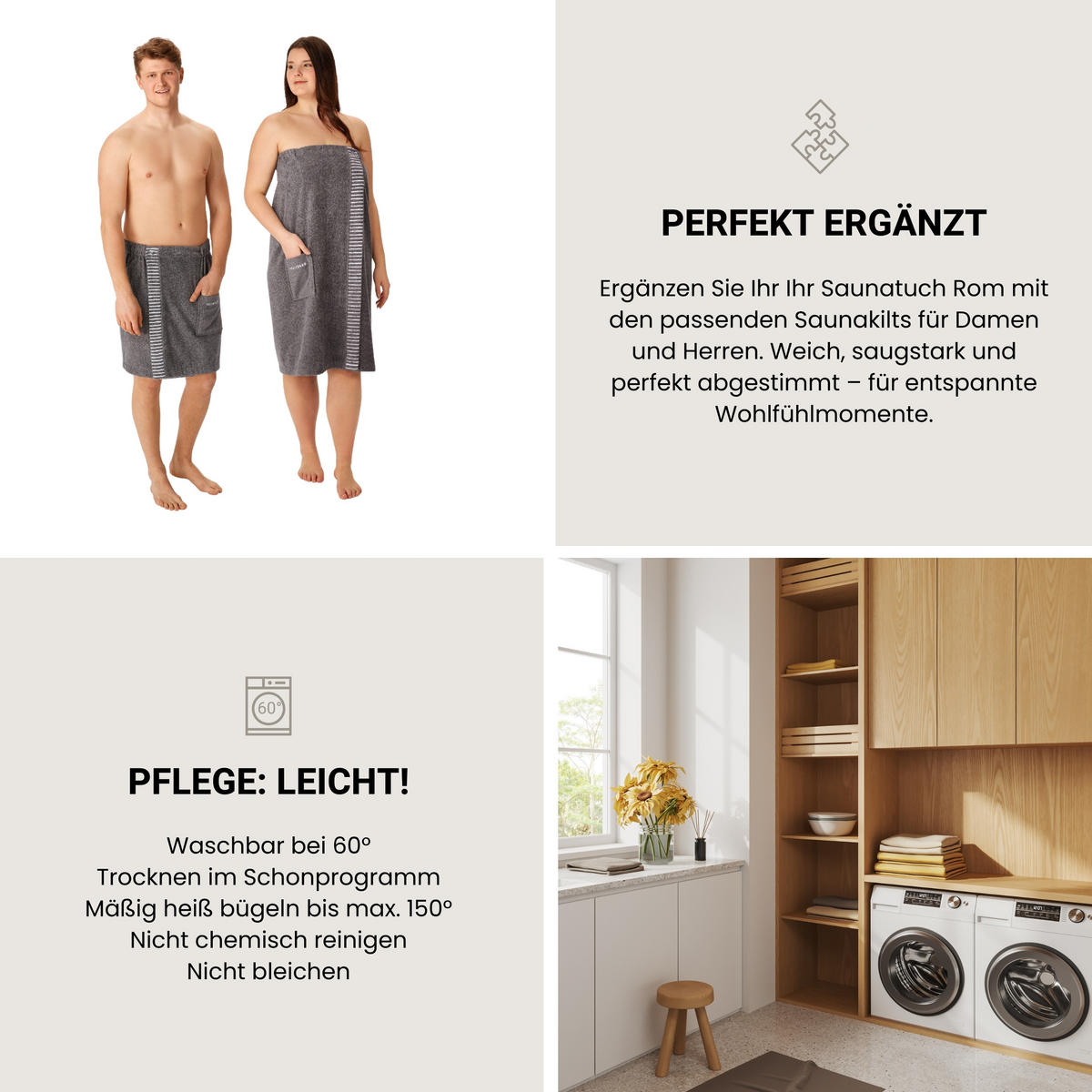 SAUNATUCH Rom - 75 x 200 cm - Dunkelgrau - Dunkelgrau, Textil (75/200cm) - SCHIESSER