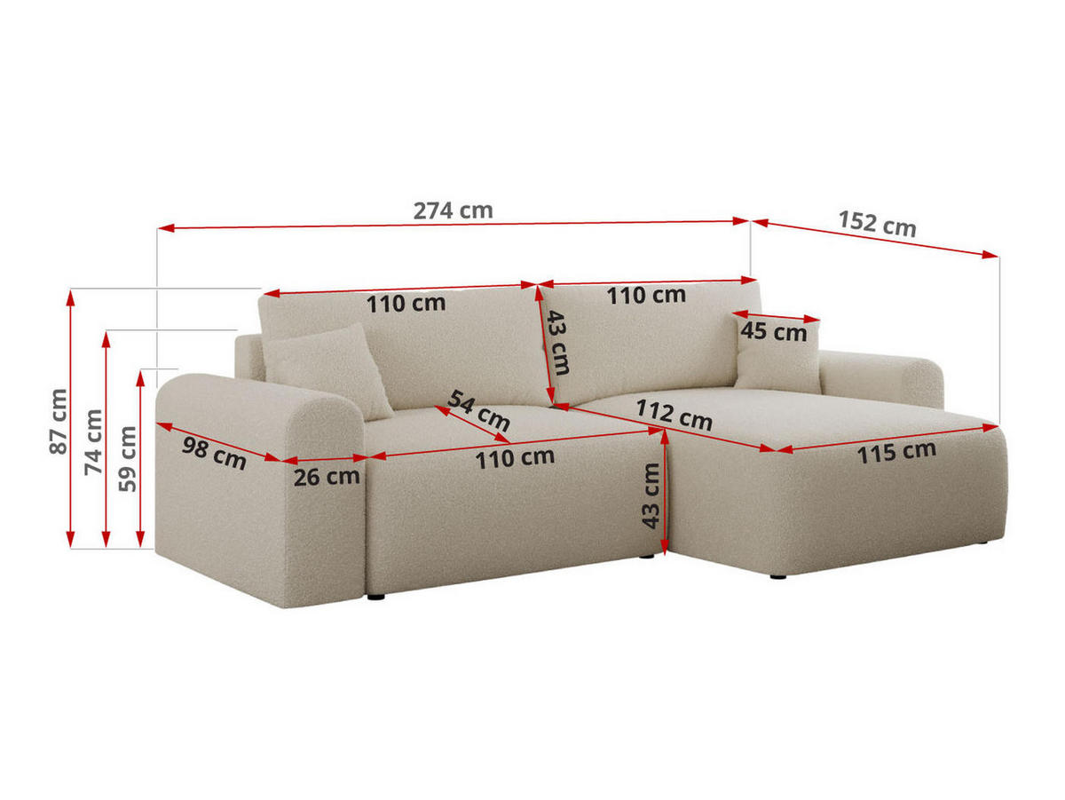 ECKSOFA NELSON Beige Boucle - Beige/Schwarz, Kunststoff/Textil (274/152cm) - MKS
