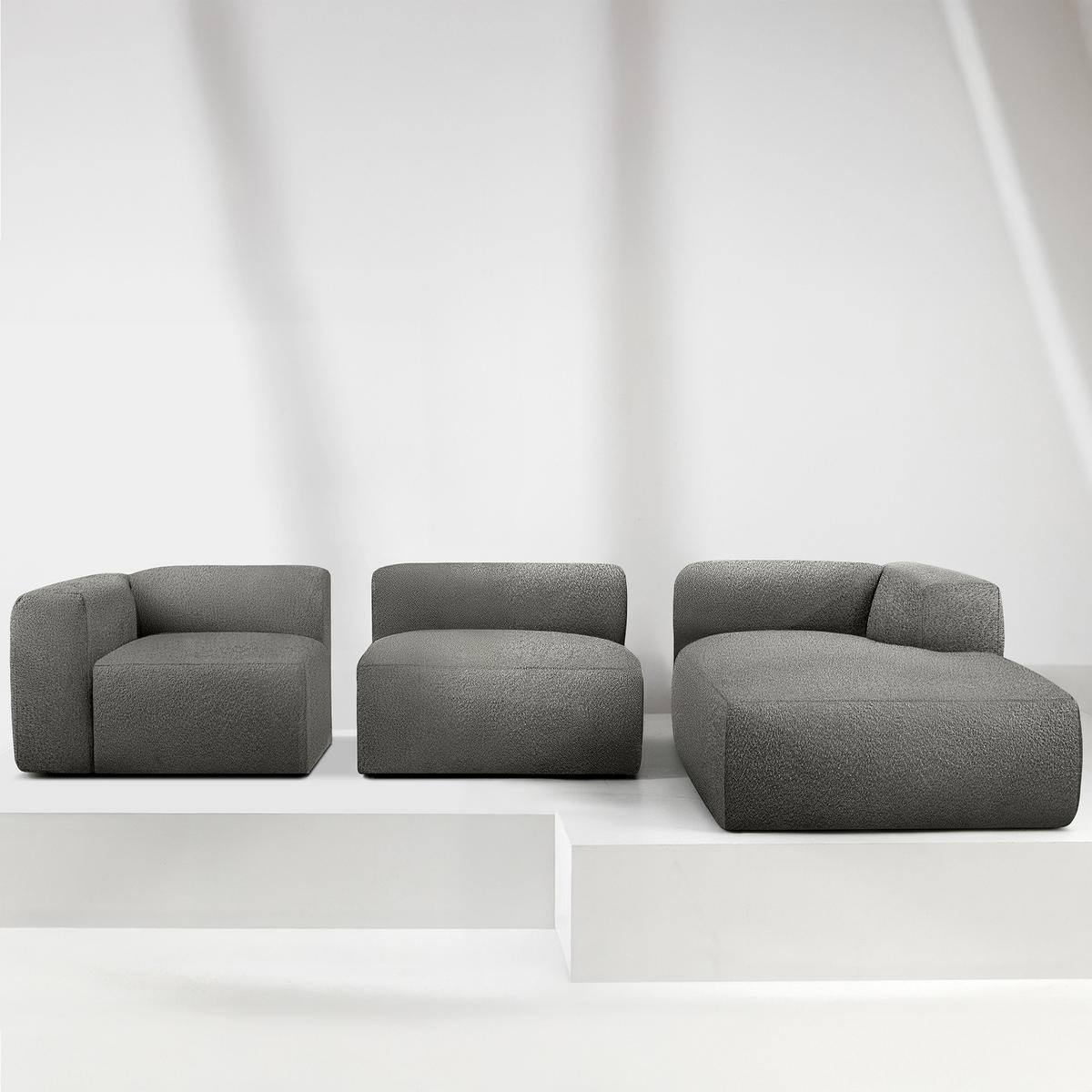 ECKSOFA RECHTS BUFFO, Stahlgrau - Grau, Holz/Holzwerkstoff (285/176cm) - KONSIMO®