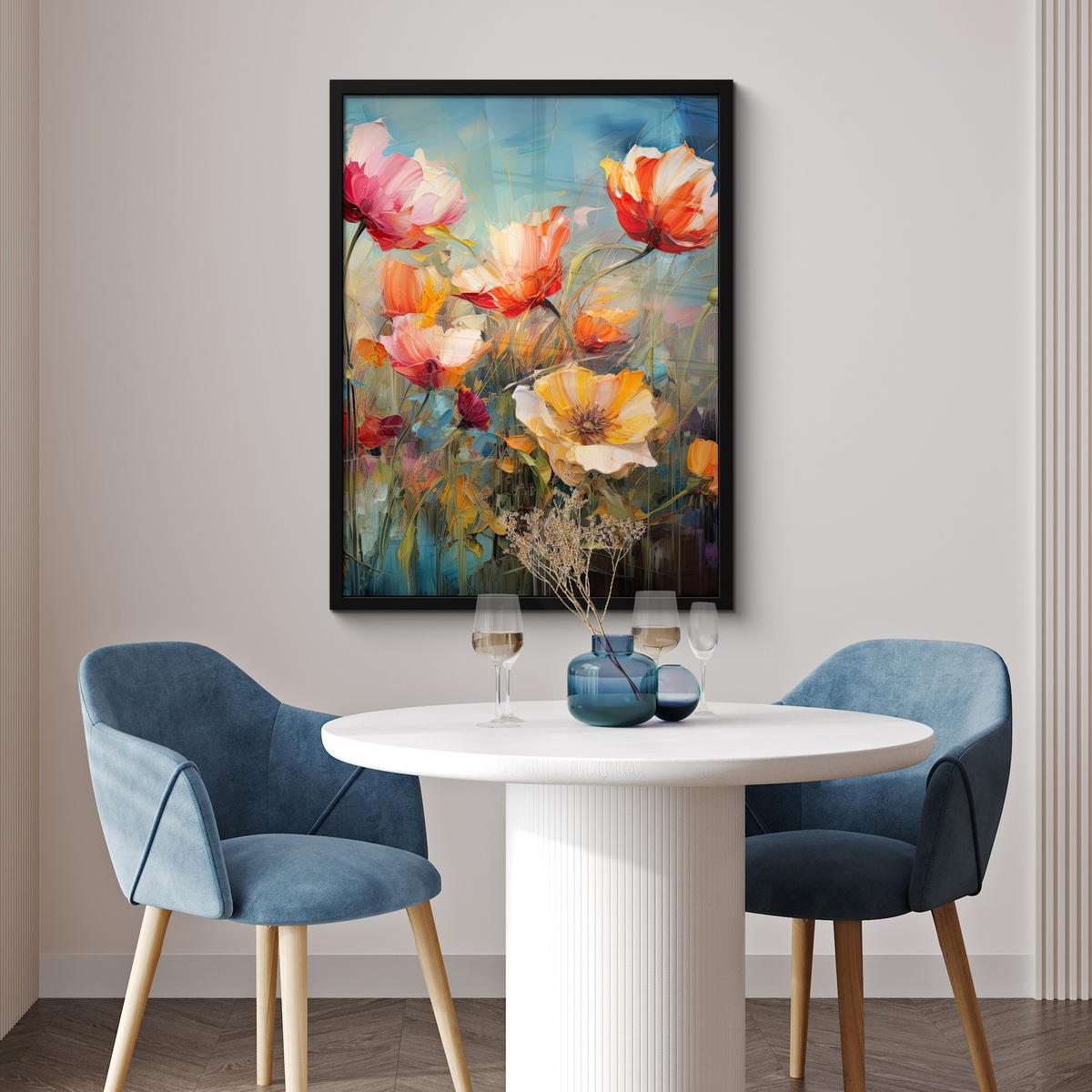 GERAHMTES BILD Blumen - Aquarell - Kunst - Botanisch - Natur 60x80 cm - Orange, Papier (60/80cm) - MuchoWow