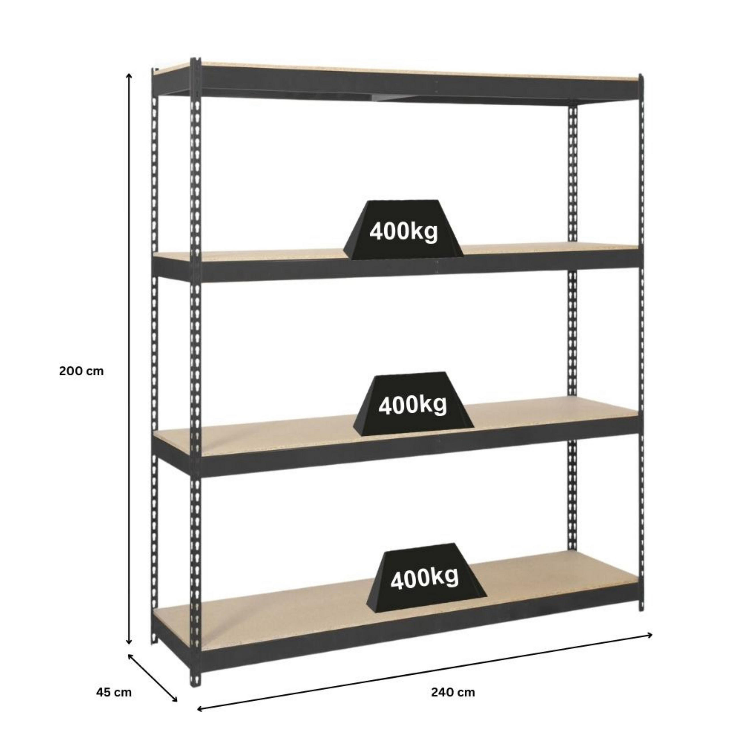 SCHWERLASTREGAL Wood Beast Four HxBxT 200 x 240 x 45 cm 4 Ebenen Fachlast 400 kg Anthrazit - Anthrazit, Metall (240/200/45cm) - PROREGAL