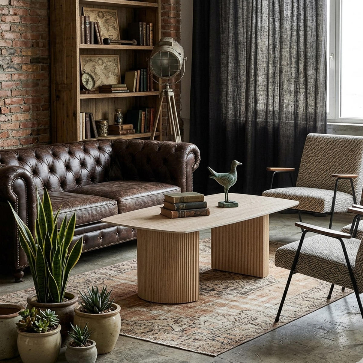 COUCHTISCH Keramik Travertin-Optik geriffeltes Säulengestell Sand 130 × 70 cm - Sandfarben, Keramik/Metall (70/130/45cm)