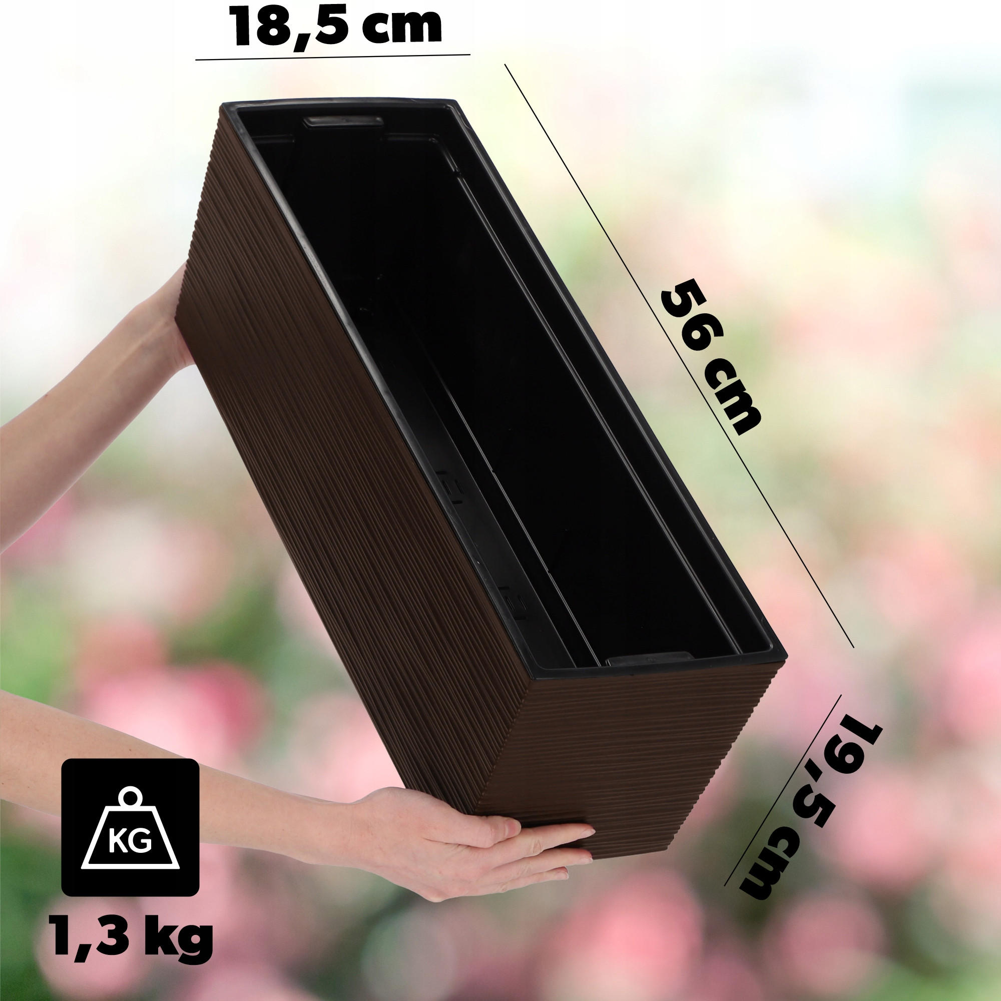 BALKONBLUMENTOPF mit Einsatz 56 cm, Mokka - Mokka, Kunststoff - KADAX