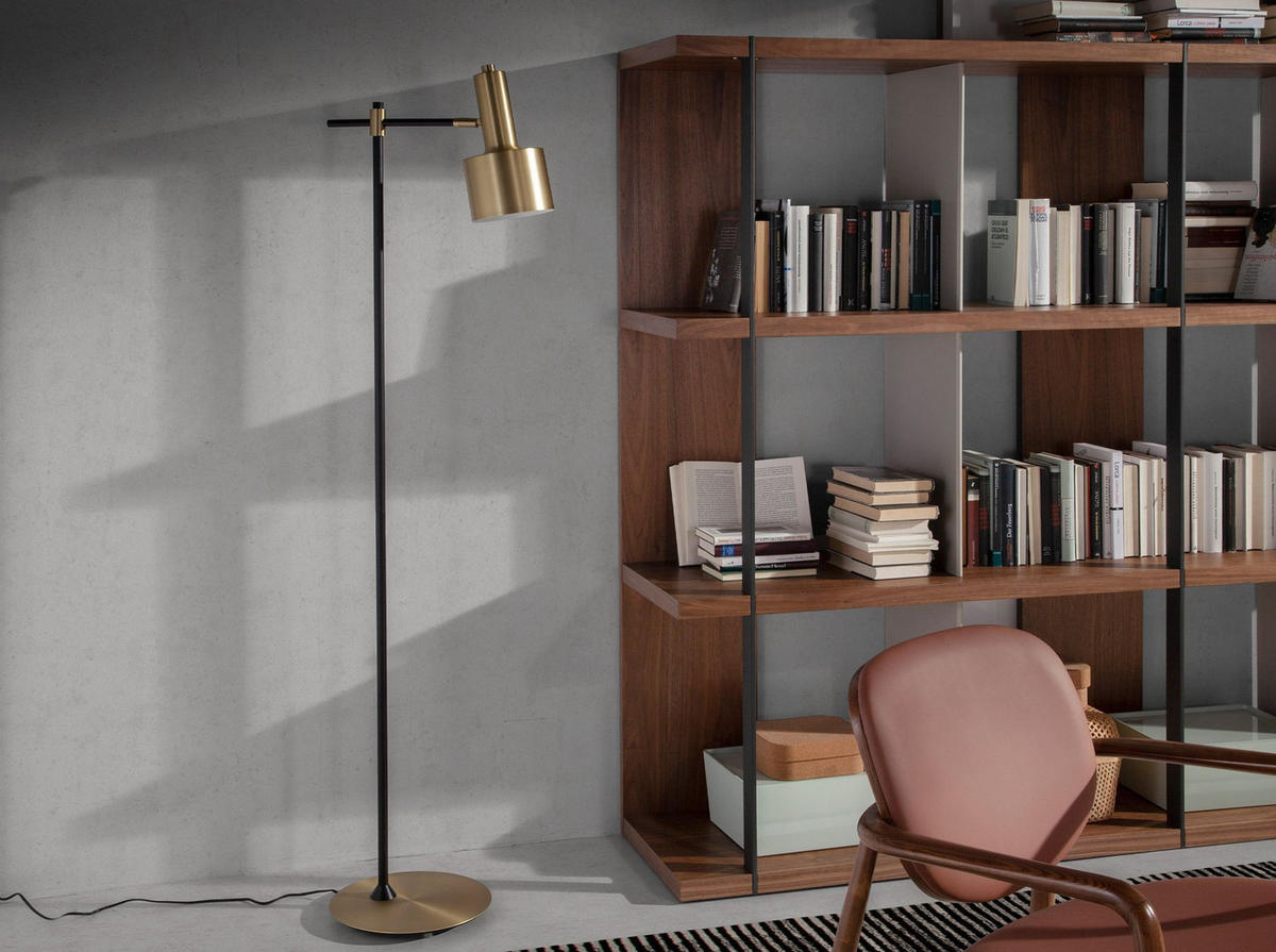 STELEUCHTE Stehleuchte aus vergoldetem Aluminium und schwarzem Stahl 50/30/164 cm - Goldfarben/Schwarz, Metall (30/50/164cm) - ANGEL CERDA