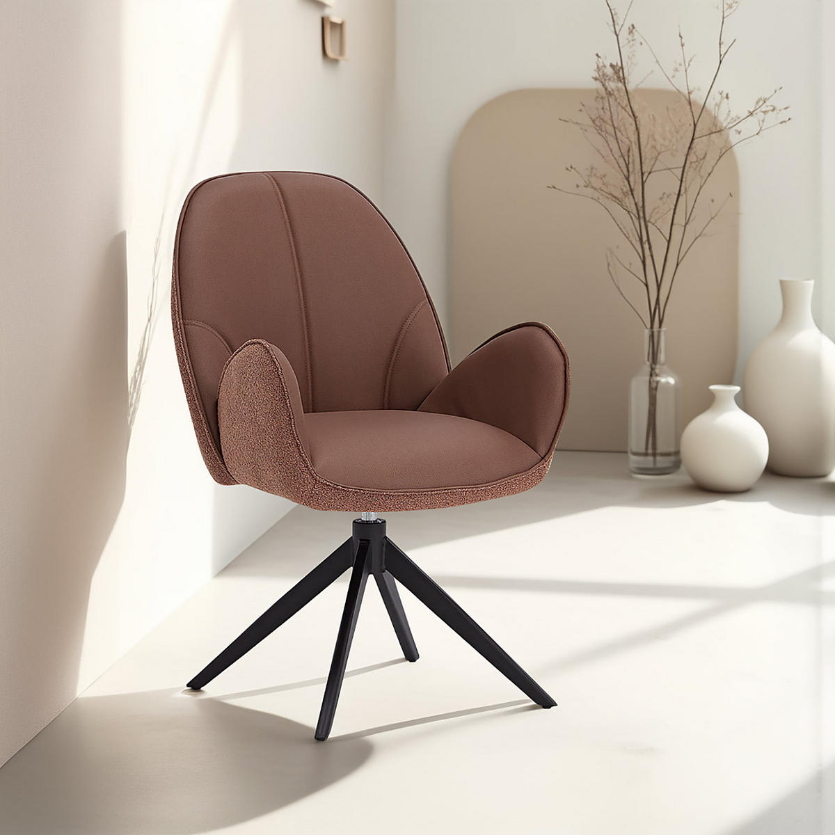 ARMLEHNENSTUHL Bouclé in Braun drehbar - Braun, Textil (60/90/59cm) - Homestyle4u