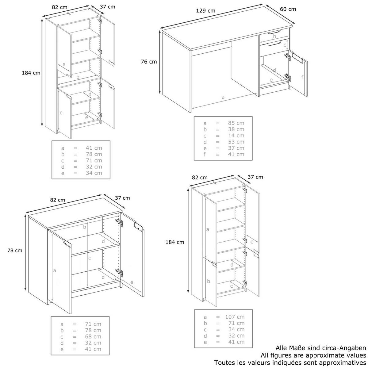 BÜROMÖBELSET Logan Fronten in Eiche Nordic - Silbereichenfarben, Holzwerkstoff (246/185/60cm) - Vladon