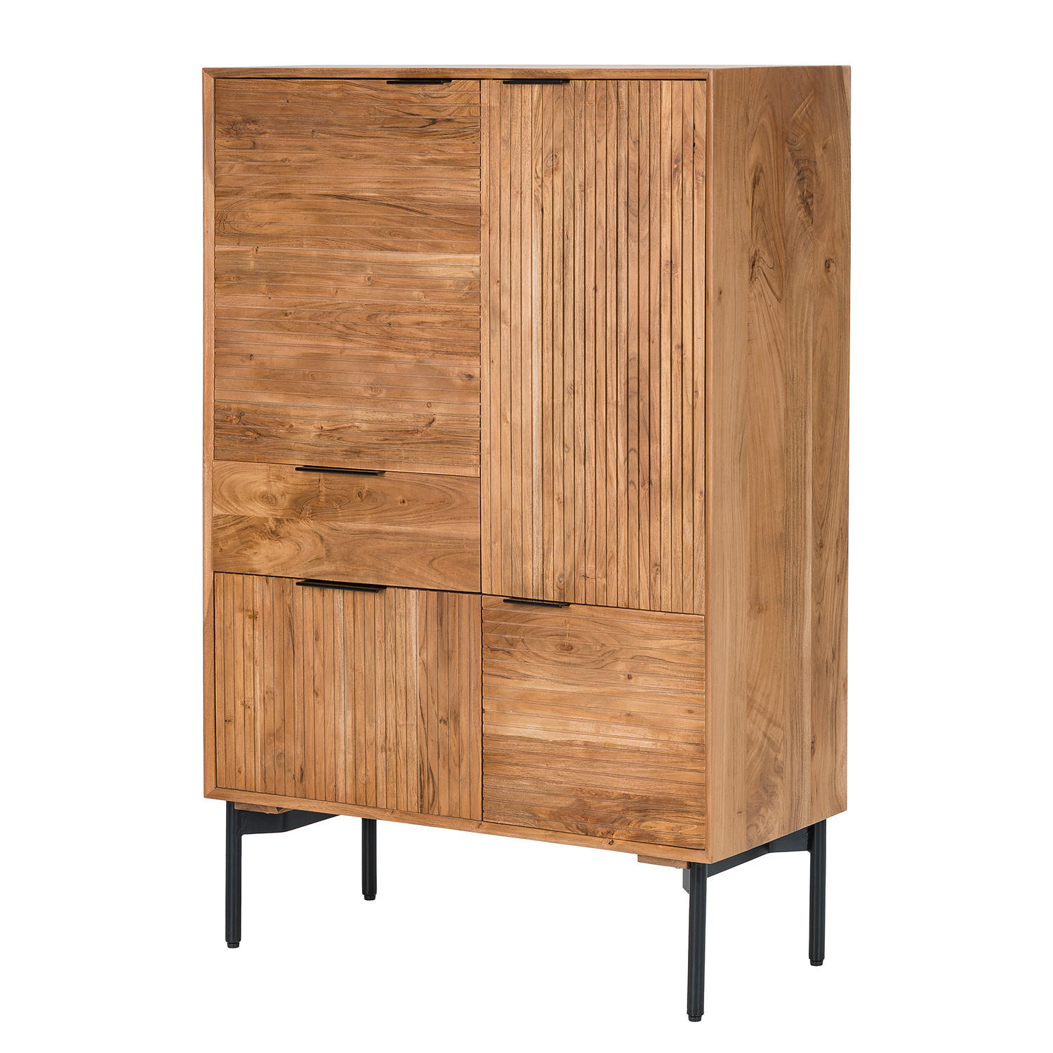 HIGBOARD - Akazie massiv / Schwarz - Schwarz/Akaziefarben, Holz (92/140/42cm) - home24