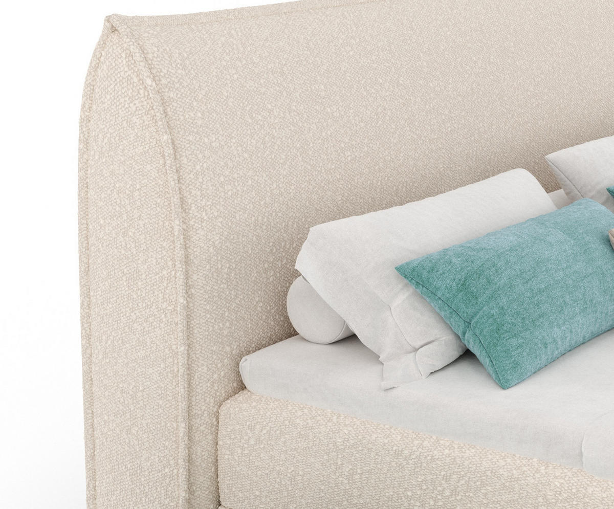 BOXBETT 200/200 cm Corvus, in Hellbeige, Matratze, Topper, Bettkasten, H4 = sehr fest - Creme/Schwarz, Holz/Holzwerkstoff (200/200cm) - Maison de Reve
