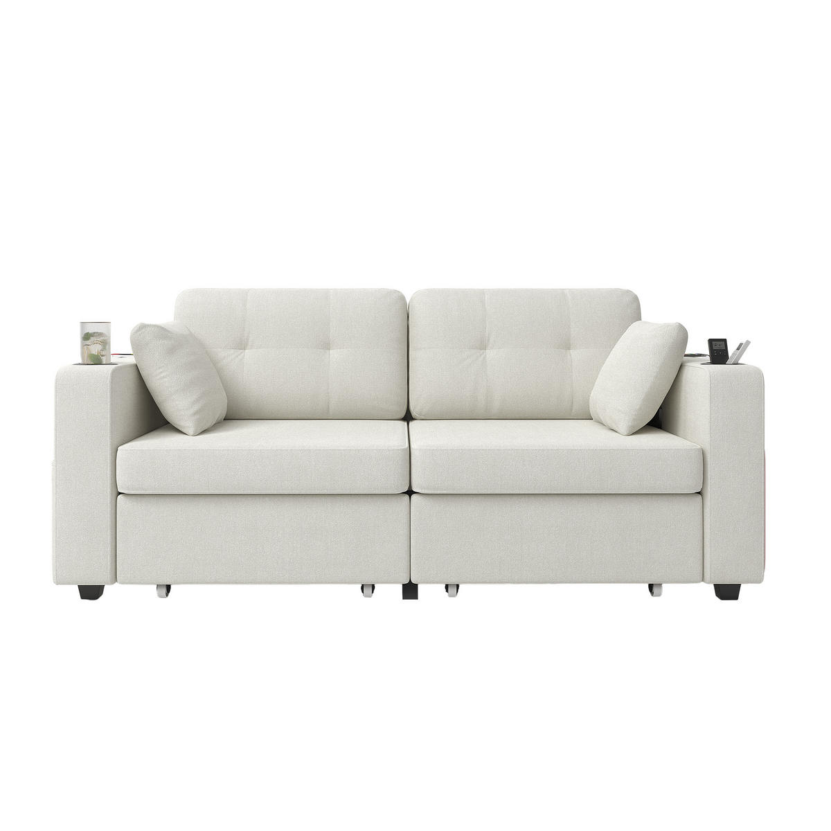2-SITZER Sofa aus Chenille 172x75x82 cm mit USB-Anschlüssen & Stauraum, beige - Beige, Textil (75/82/172cm)