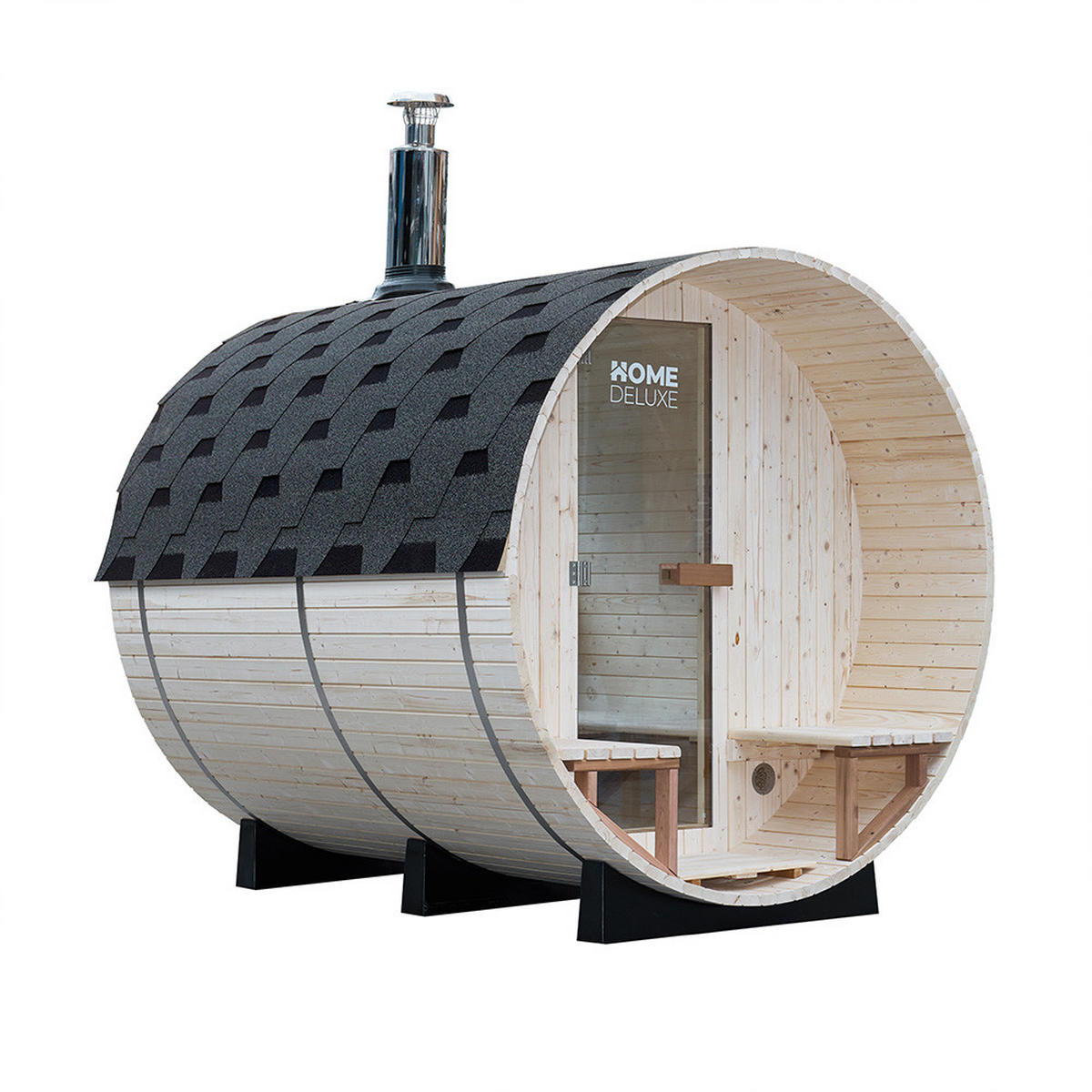 FASSSAUNA LAGOM DELUXE - ⌀ 210 x 240 cm - Naturfarben, Holz (210/297.3/240cm) - Home Deluxe