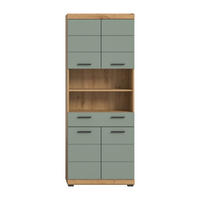 BADEZIMMERSÄULE mit 4 Türen und 1 Schublade 31/191/74 cm - Grün, Holzwerkstoff (31/191/80cm) - Calicosy
