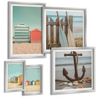 BILDER SET 5er Set - 50x50 cm & 20x30 cm & 40x60 cm Silberner Rahmen - Bunte Häuser, Strand, Sonne - Silberfarben, Kunststoff (40/60cm) - TULUP