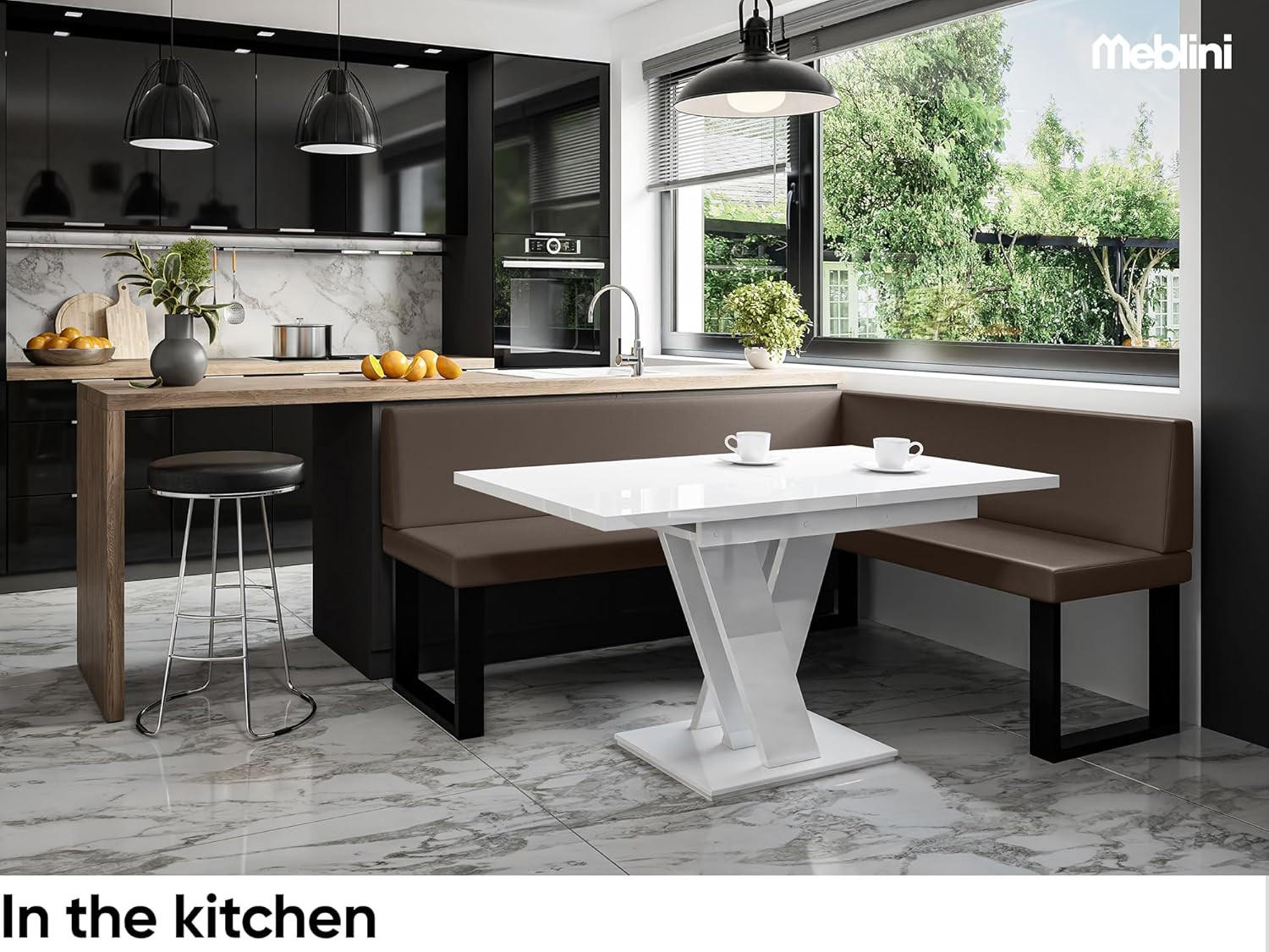 ECKBANK TONI_U - Braun, Leder (128/168cm) - Meblini