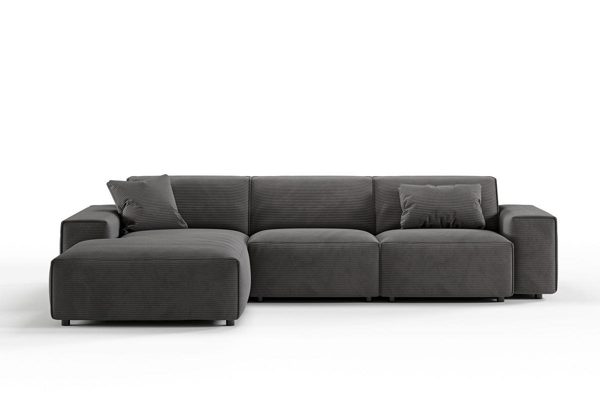 ECKSOFA RANI Grau Cord - Schwarz/Grau, Kunststoff/Textil (299/189cm) - KAWOLA
