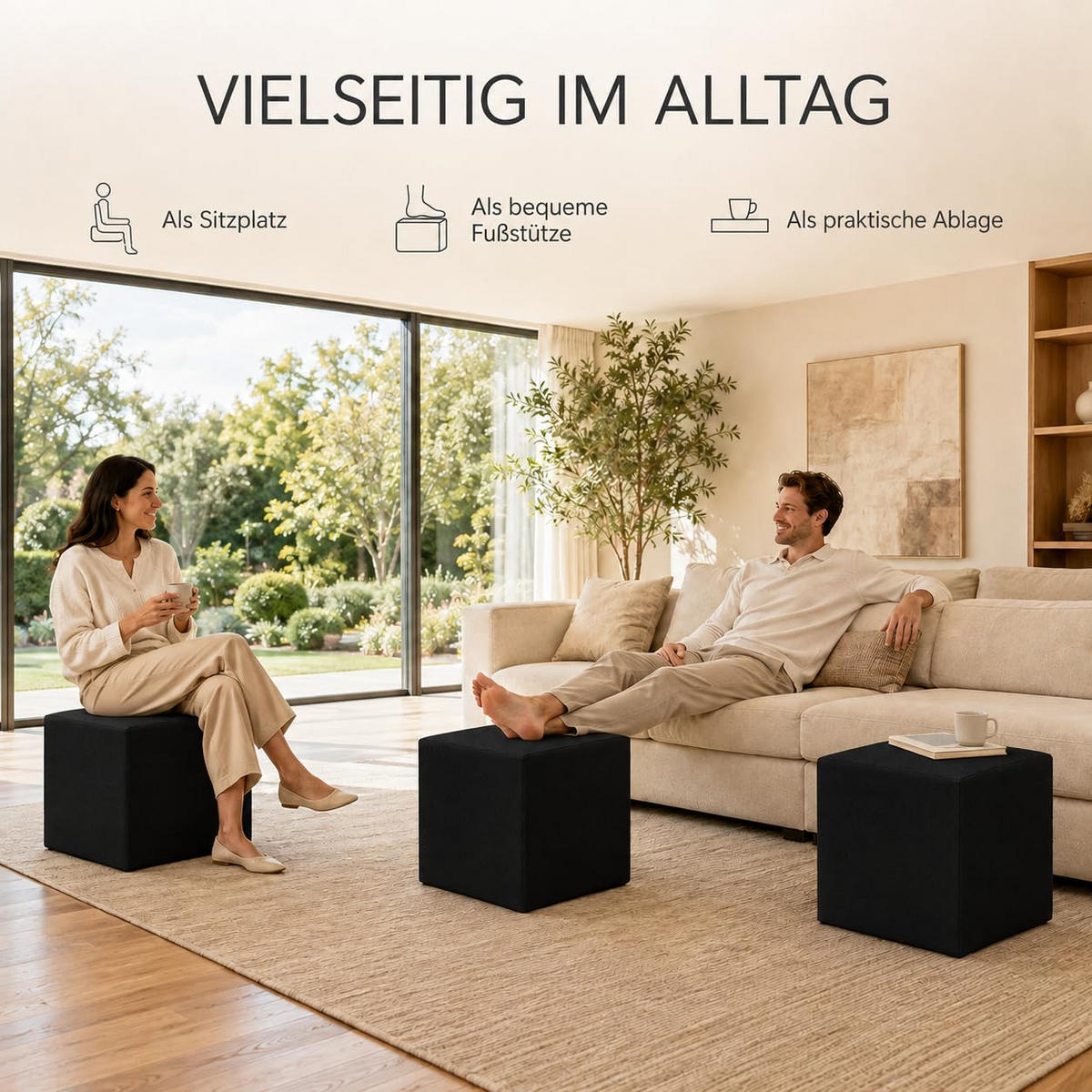 SITZWÜRFEL / Siège Pouf - Noir, 40X40X40 Cm, Assise Rembourrée, Confortable Pour Salon, Chambre Ou Bureau - Schwarz, Textil (41/41/40cm) - Best For Home