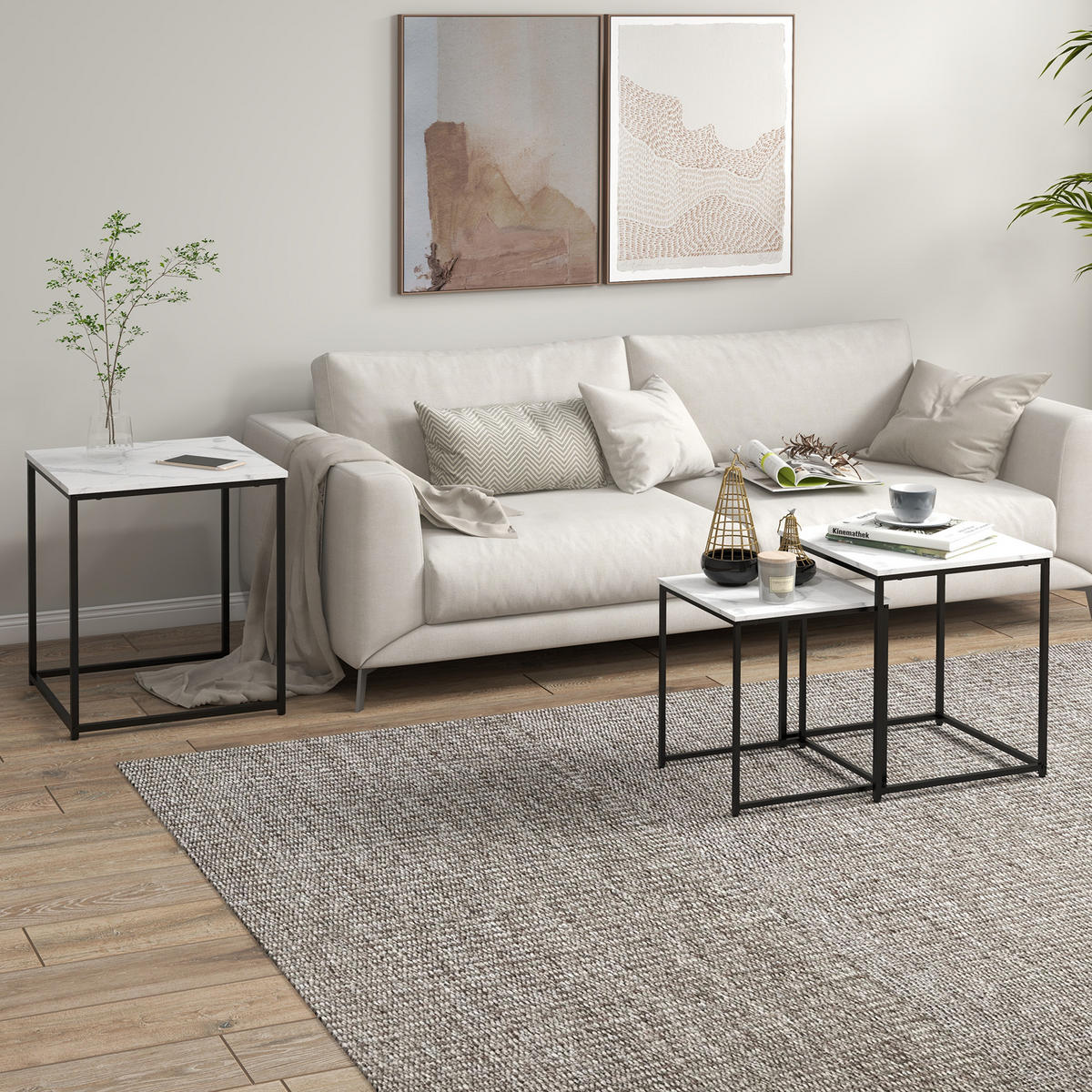 BEISTELLTISCH Weiß 3 Stück - Weiß, Naturmaterialien (50/50/60cm) - GiPP