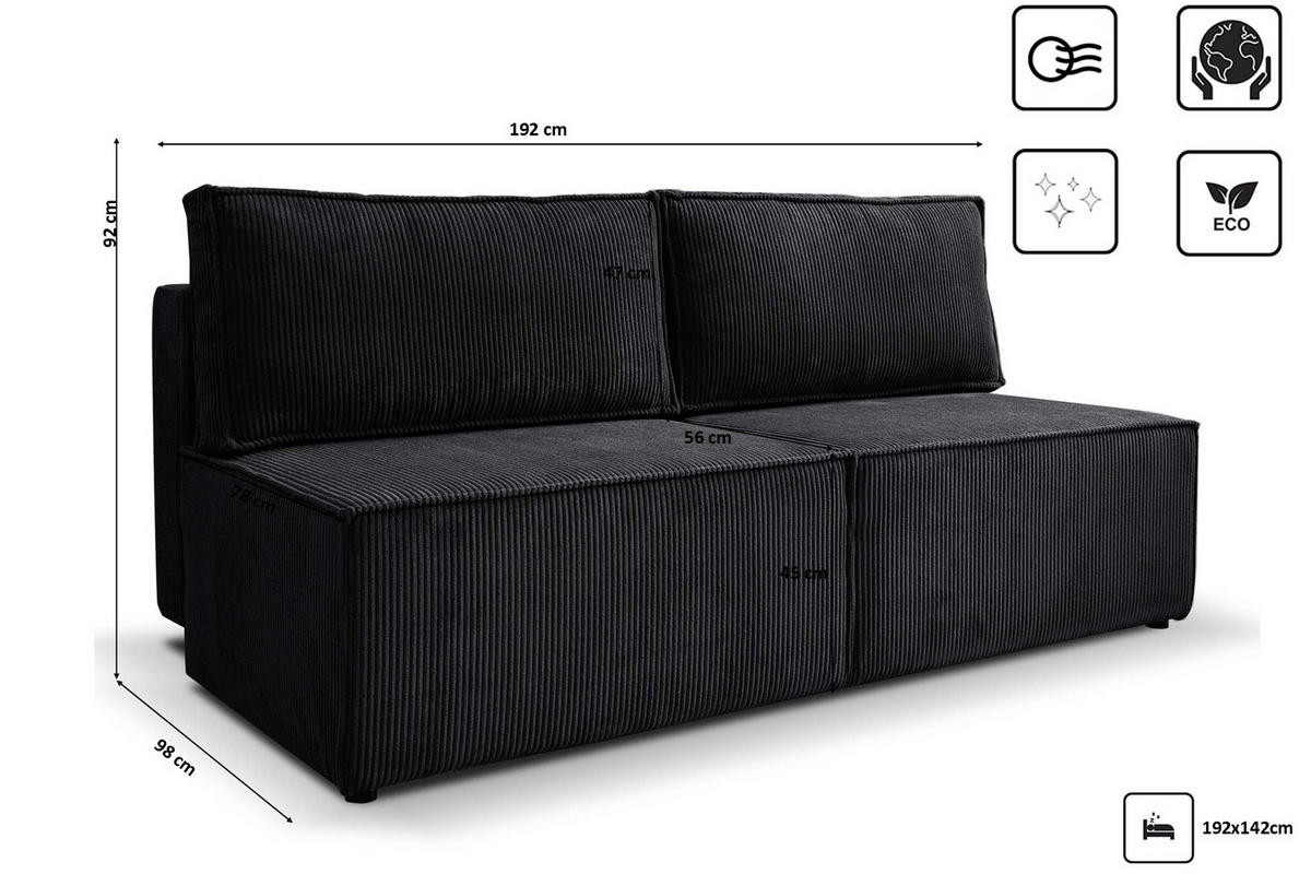 SCHLAFSOFA Mit Bettzeugfach COMPI Schwarz - Schwarz, Holz/Textil (192/92/98cm) - Kaiser Möbel