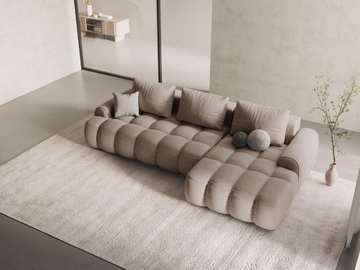 AUSKLAPPBARES-ECKSOFA rechts mit Container Linz aus strukturiertem Stoff sandfarben 3 Sitzplätze - Sandfarben, Textil (142/275cm) - Cosmopolitan Design