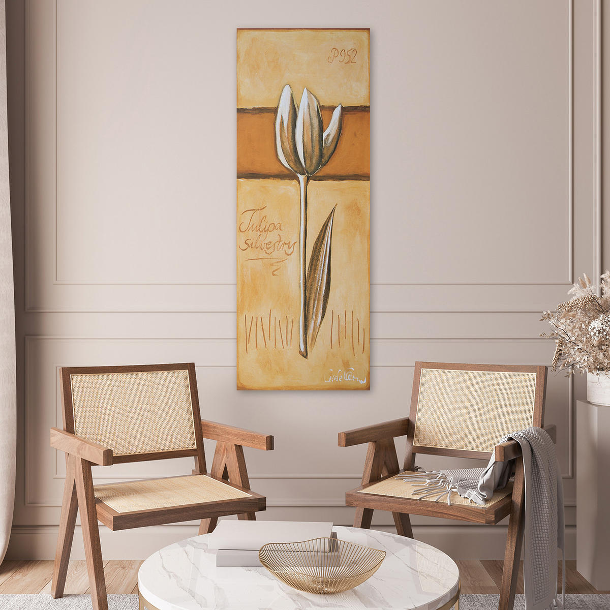 WANDBILD gemalte tulpe - Beige, Textil (30/90cm) - Feeby