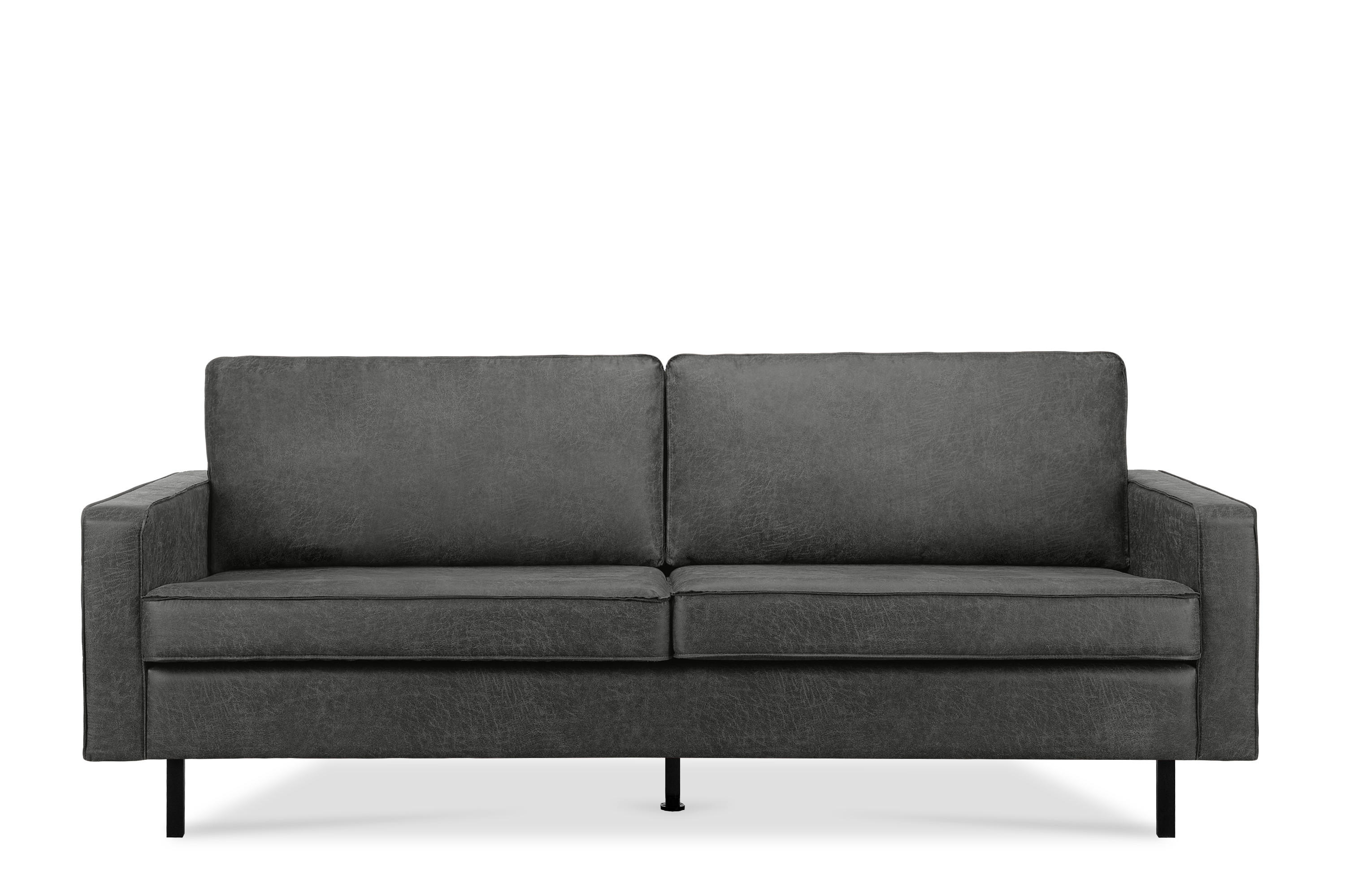 3-SITZER-SOFA INVIA Klassische-Stil mit Armlehnen, Lederoptik-Stoff, dunkelgrau - Dunkelgrau/Schwarz, Textil (209/87/98cm) - KONSIMO®