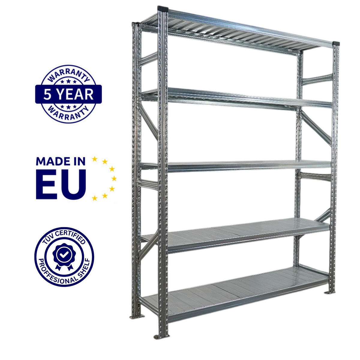 FACHBODENREGAL Proximo Stecksystem 200x150x40cm 5 Ebenen Fachlast 130 kg Beidseitig nutzbar Verzinkt - Silberfarben, Metall (150/200/40cm) - PROREGAL