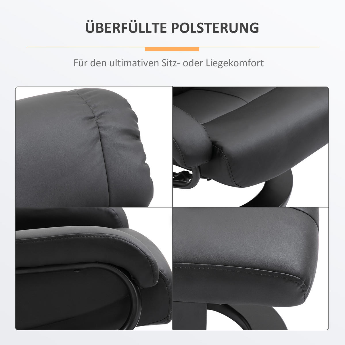 RELAXSESSEL mit Liegefunktion Massagesessel inkl. Hocker Fernsehsessel drehbar - Schwarz, Leder/Kunststoff (80/102/76cm) - HOMCOM