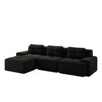 ECKSOFA Cord Schwarz mit Ottomane - Schwarz, Textil (293/177cm) - WISHDOR